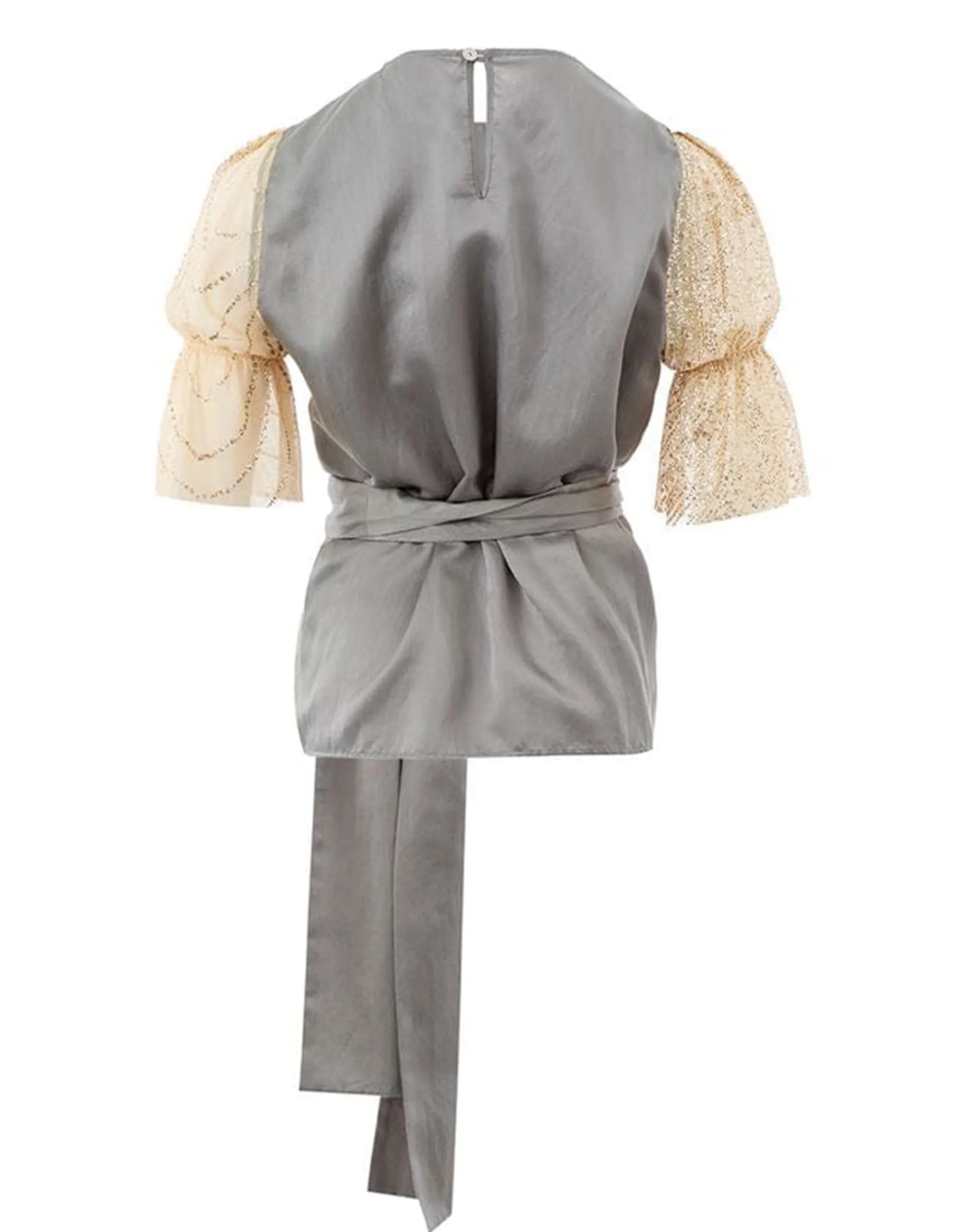 Lardini Lardini Ruffle Trim Tie-Waist Sheer Sleeve Top