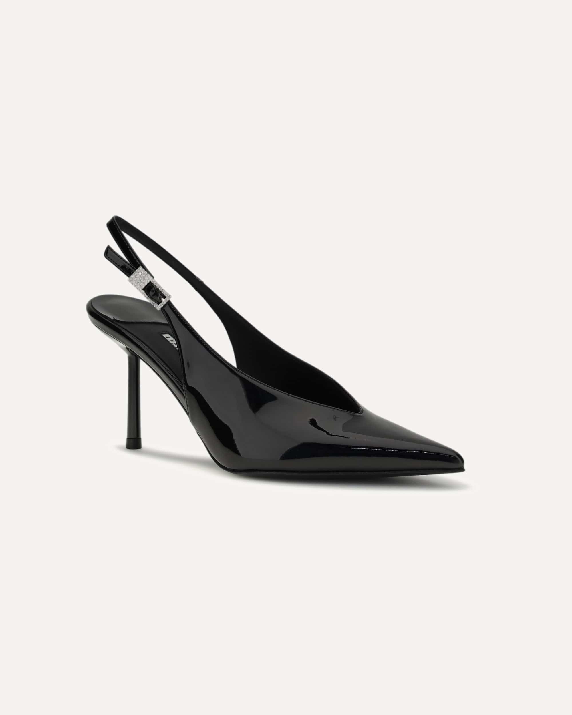 حذاء كليفيج سيلينغ باك بكعب عالٍ من باتنت أسود - alternate view