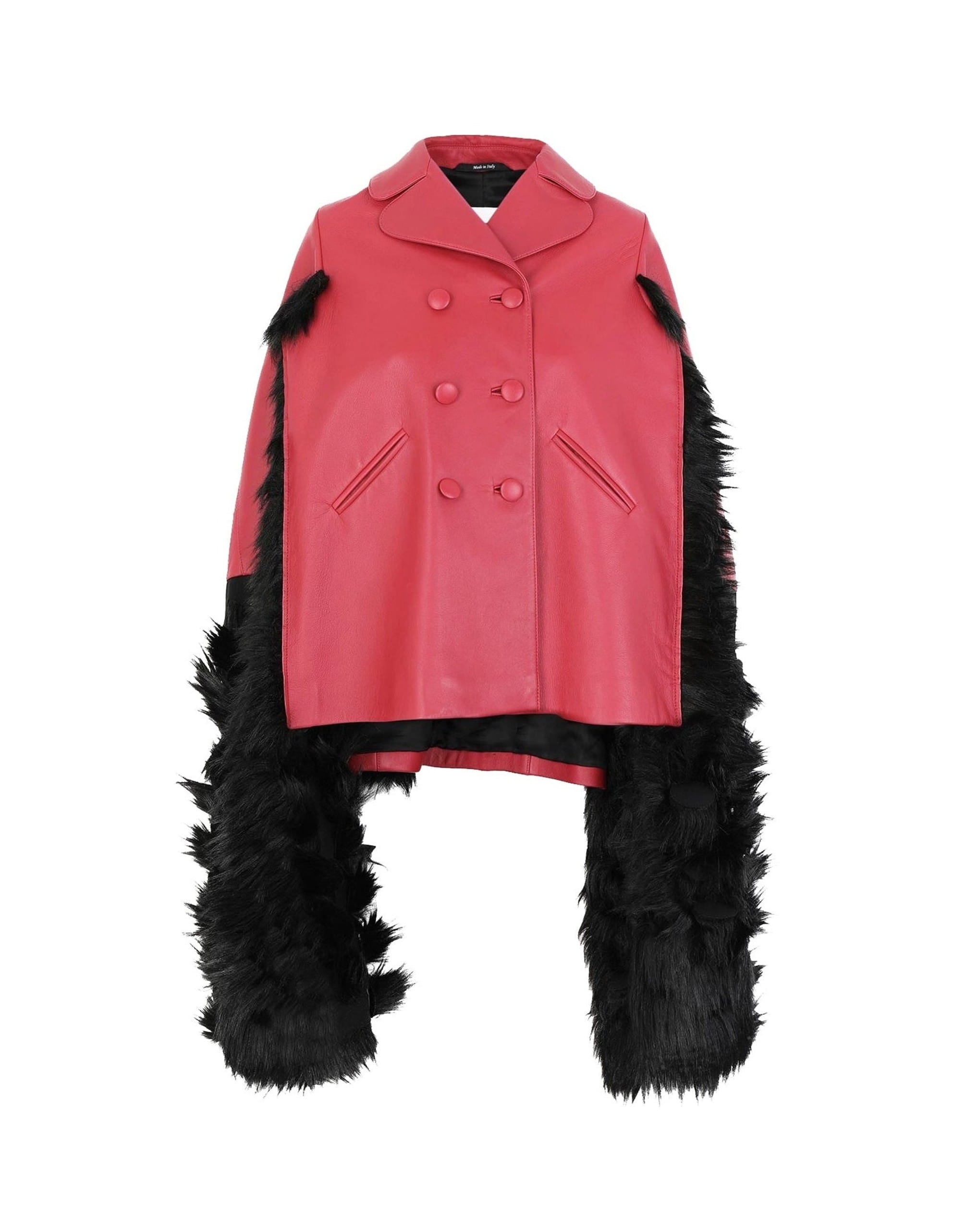 Maison Margiela Faux Fur Trimmed Leather Cape Jacket