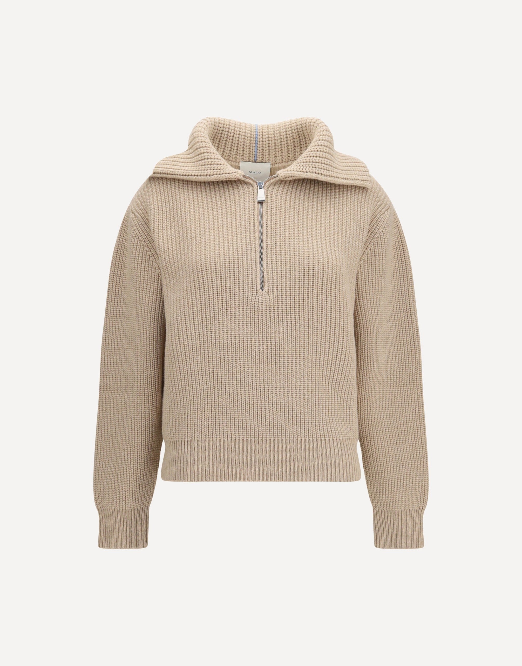 Malo Cashmere Pullover mit hohem Kragen und Reißverschluss