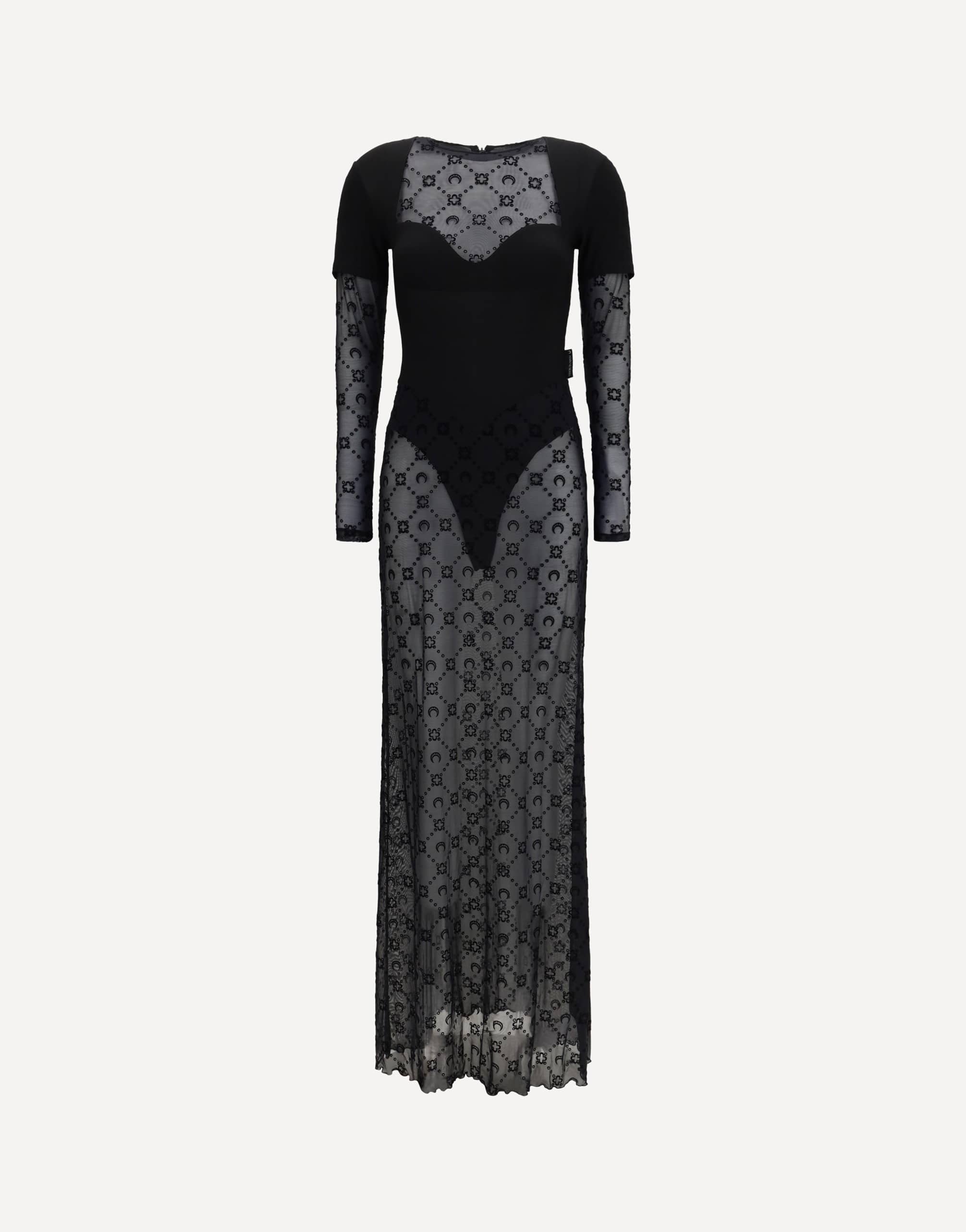 Marine Serre Layered Long Dress In Jersey And Mesh