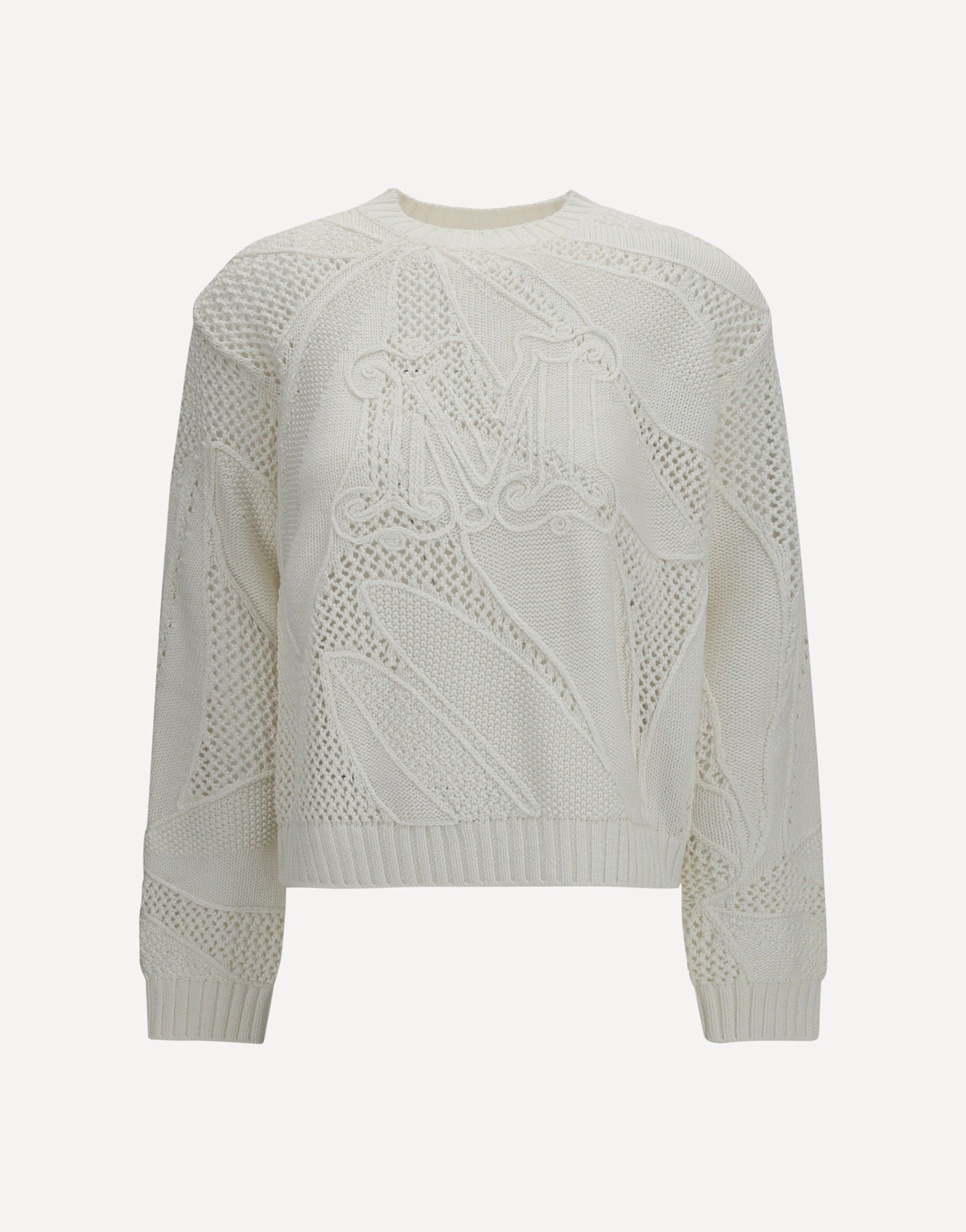 Max Mara Cotton Open-Knit Crewneck Sweater