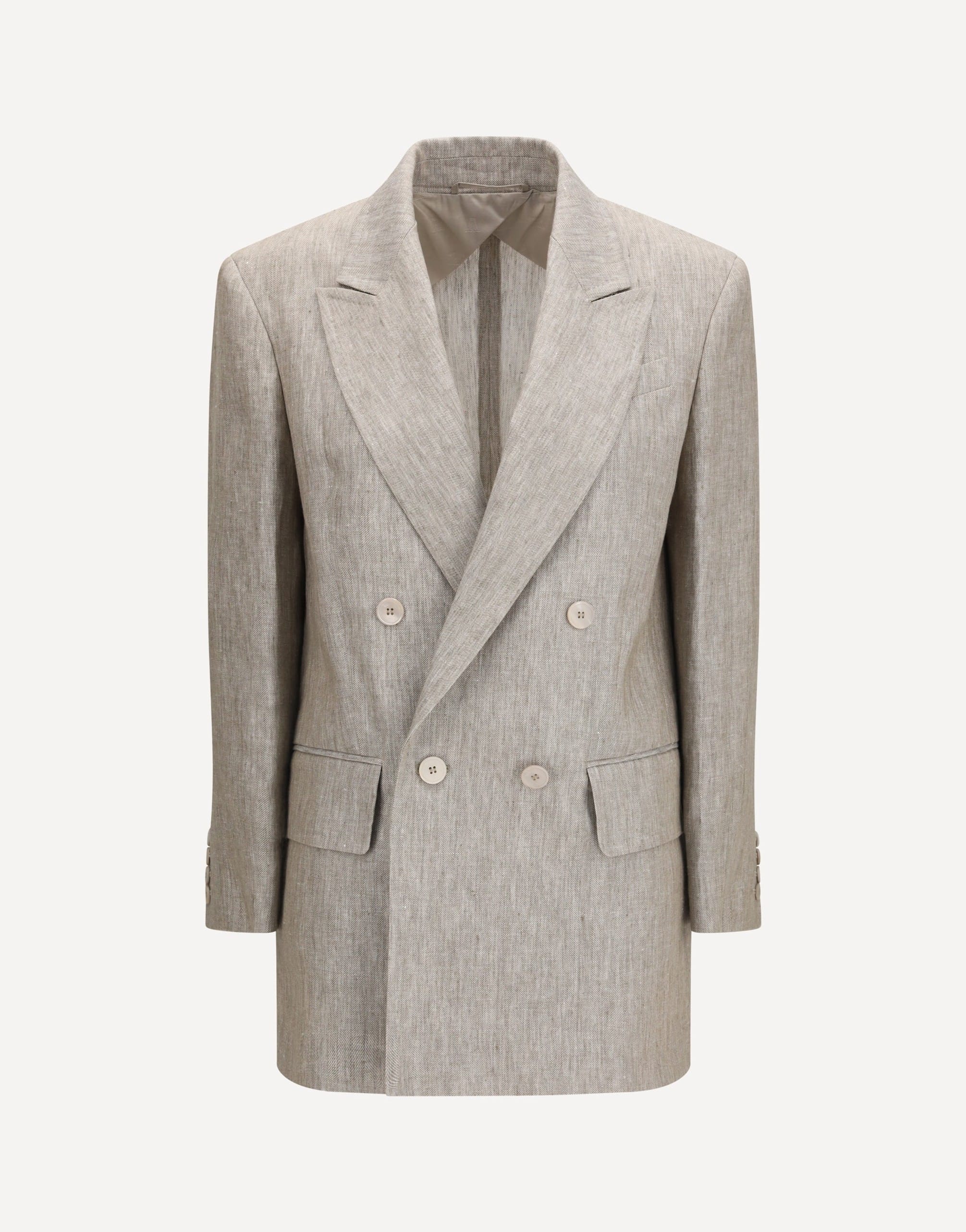 Max Mara Olimpia Double-Breasted Chevron Linen Blazer