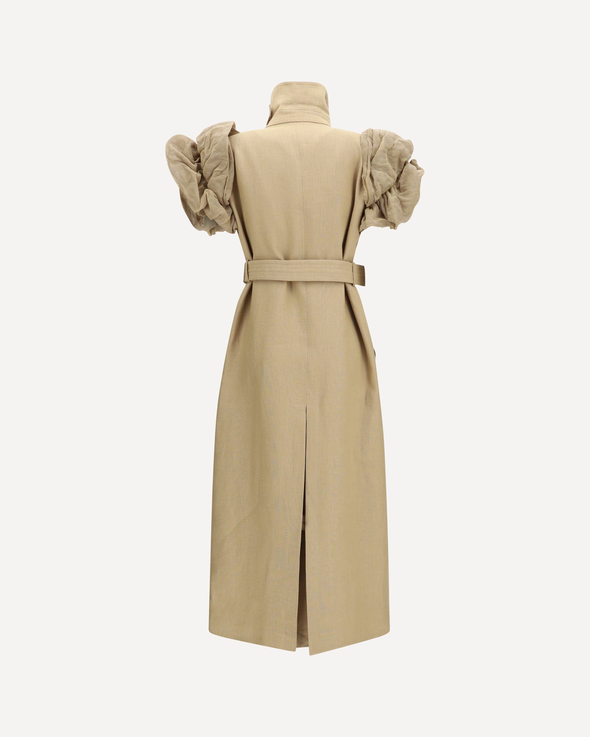 Max Mara Sleeveless Long Trench Coat With Organza Ruffles