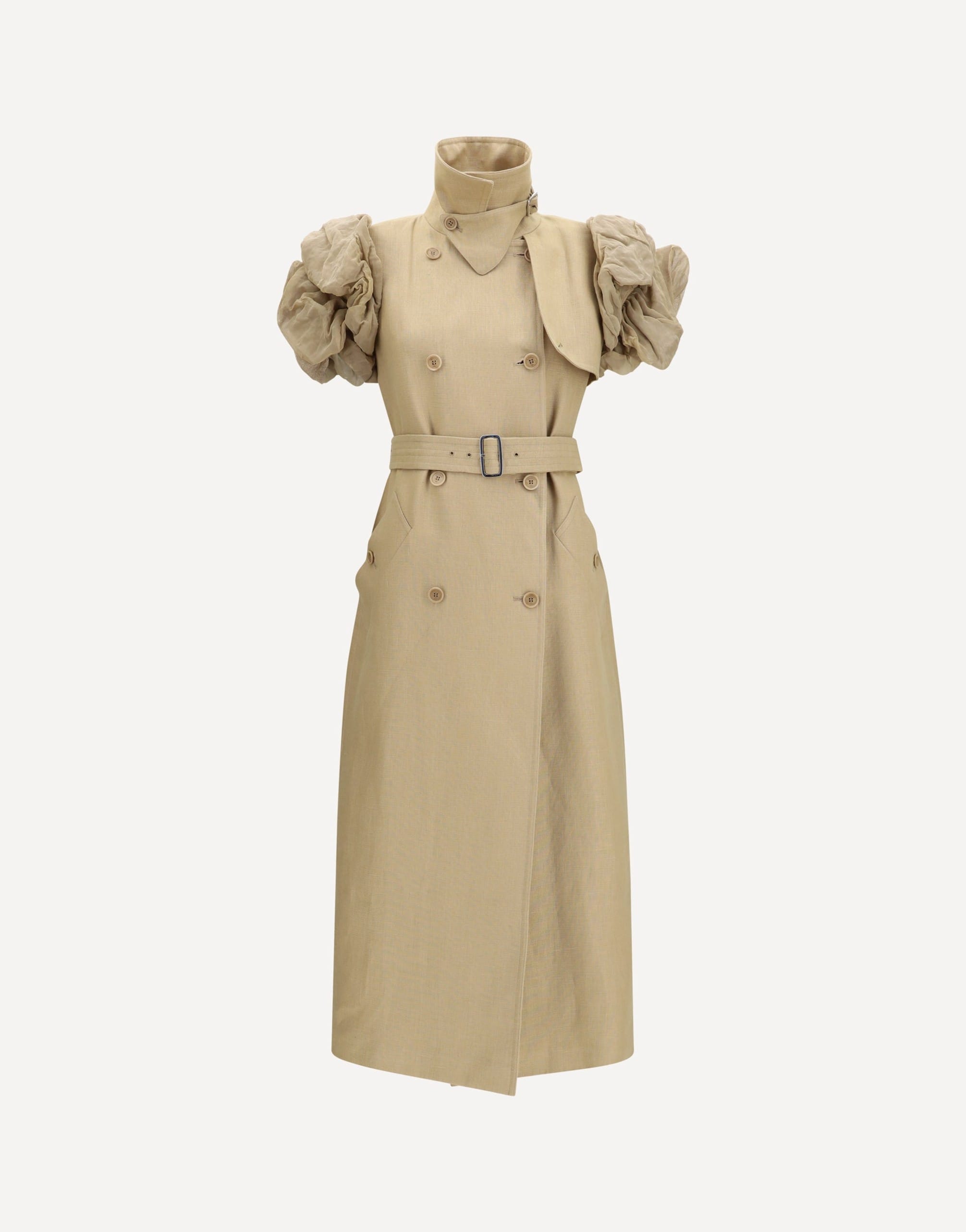 Max Mara Sleeveless Long Trench Coat With Organza Ruffles