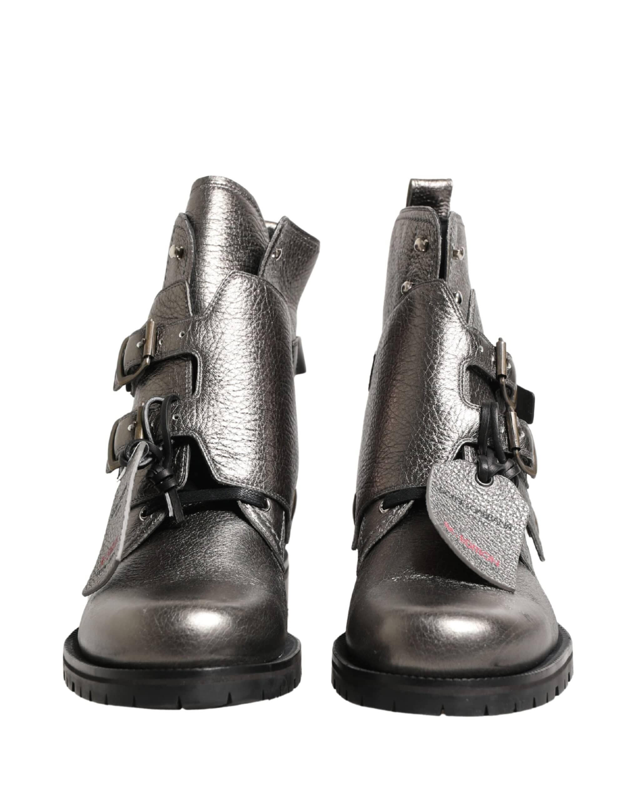 Dolce & Gabbana Bottines à boucle en cuir argenté métallisé