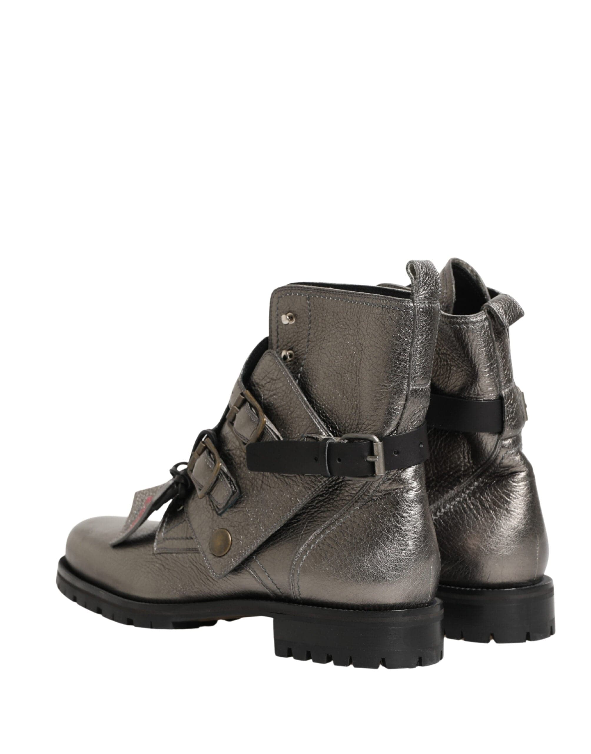 Dolce & Gabbana Bottines à boucle en cuir argenté métallisé
