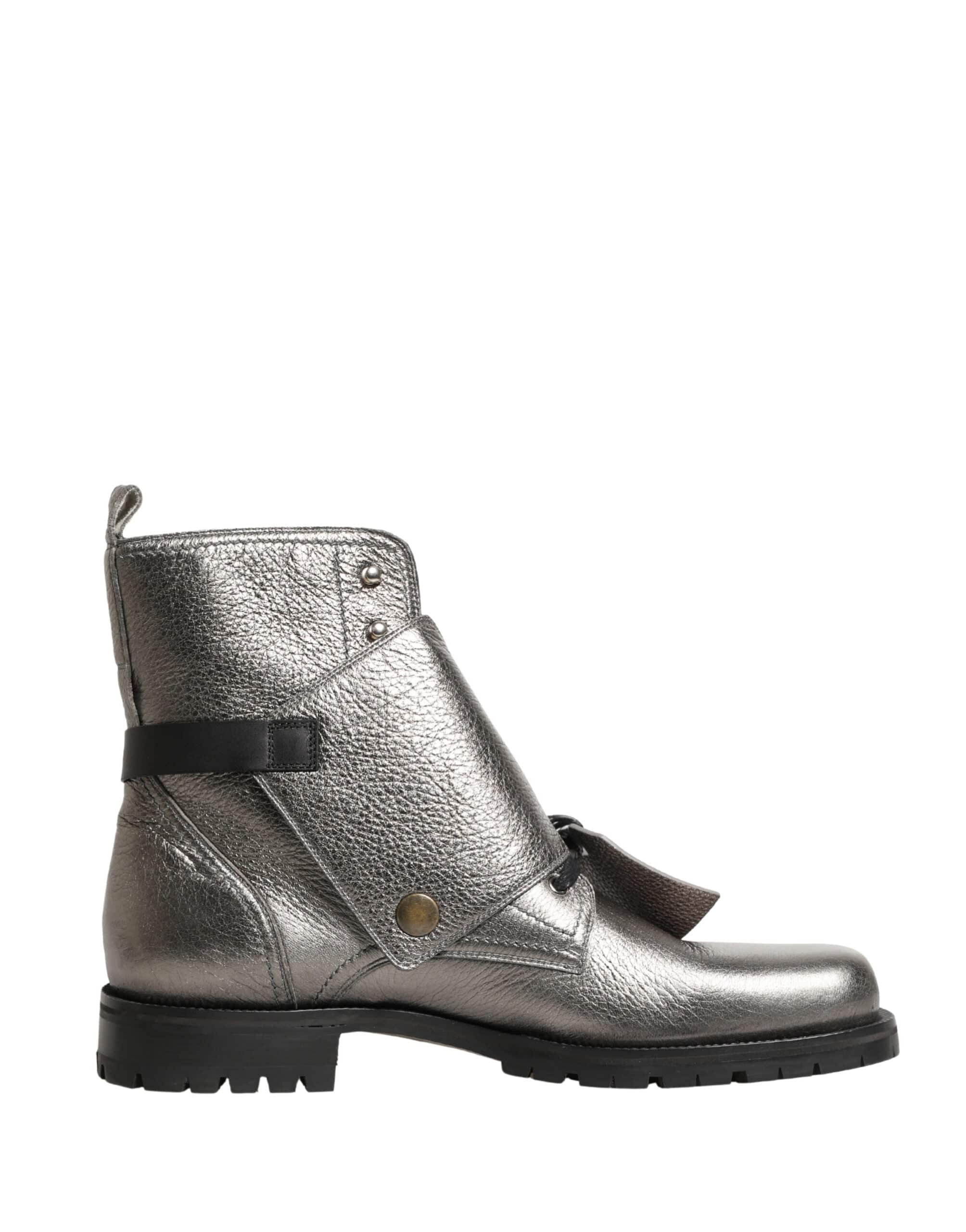 Dolce & Gabbana Bottines à boucle en cuir argenté métallisé