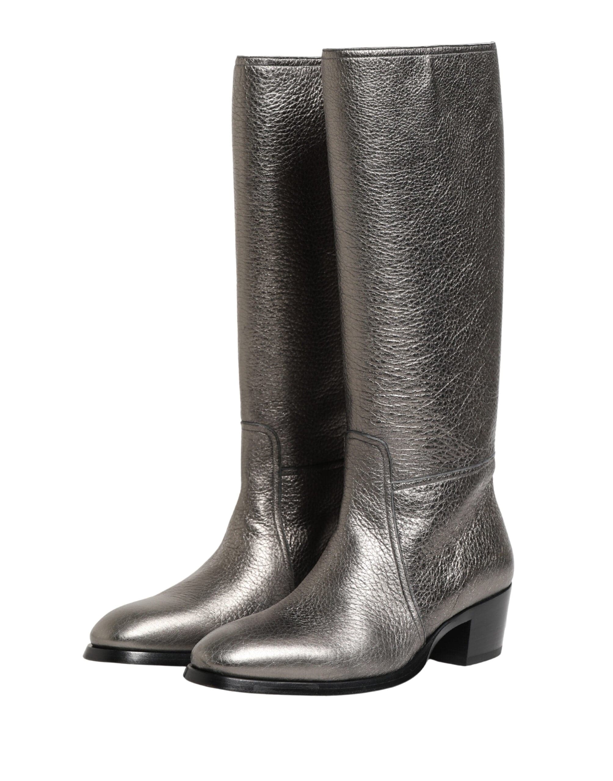 Metallic Leather Knee-High Boots - alternate view