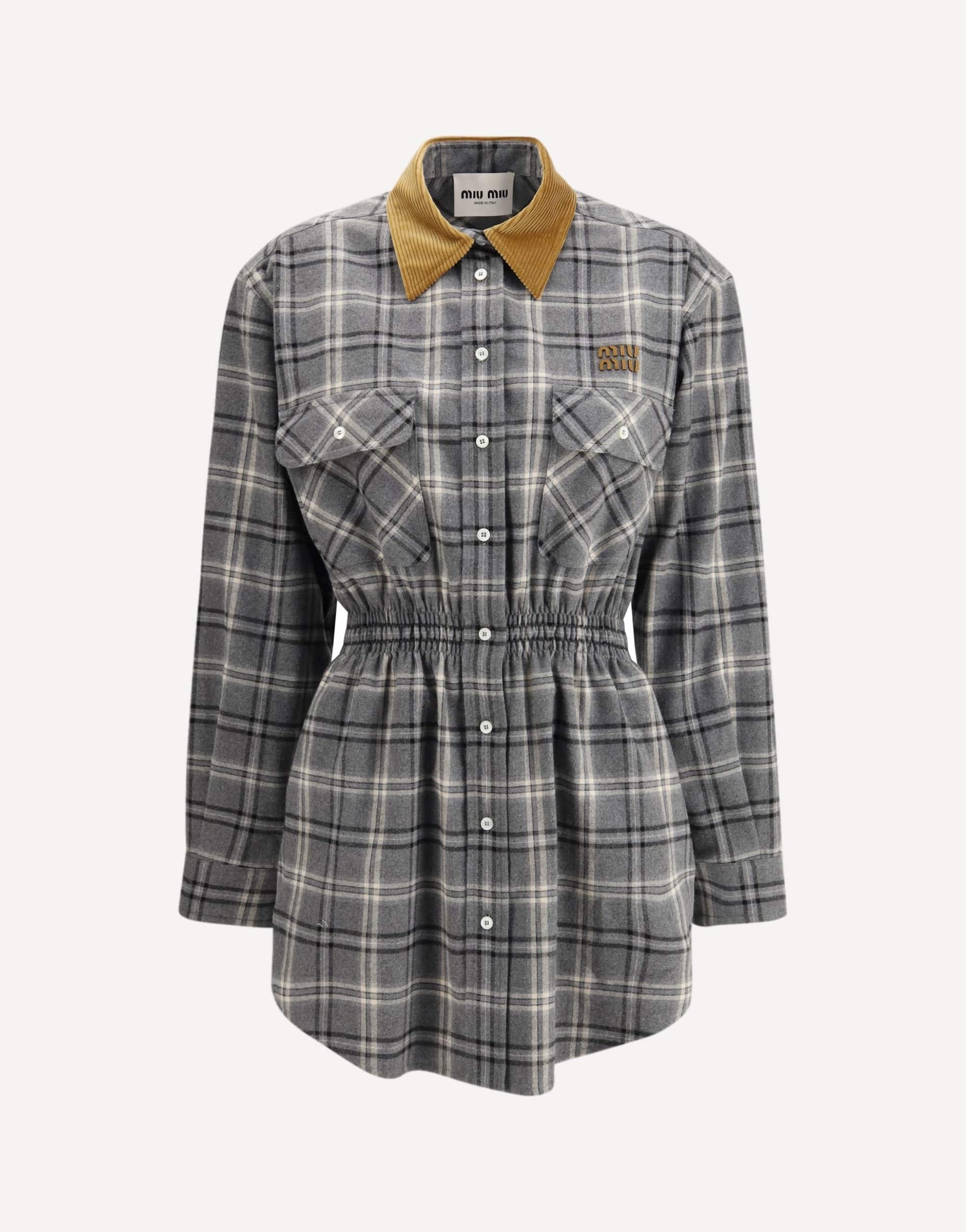Miu Miu Flannel Mini Dress With Velvet Collar