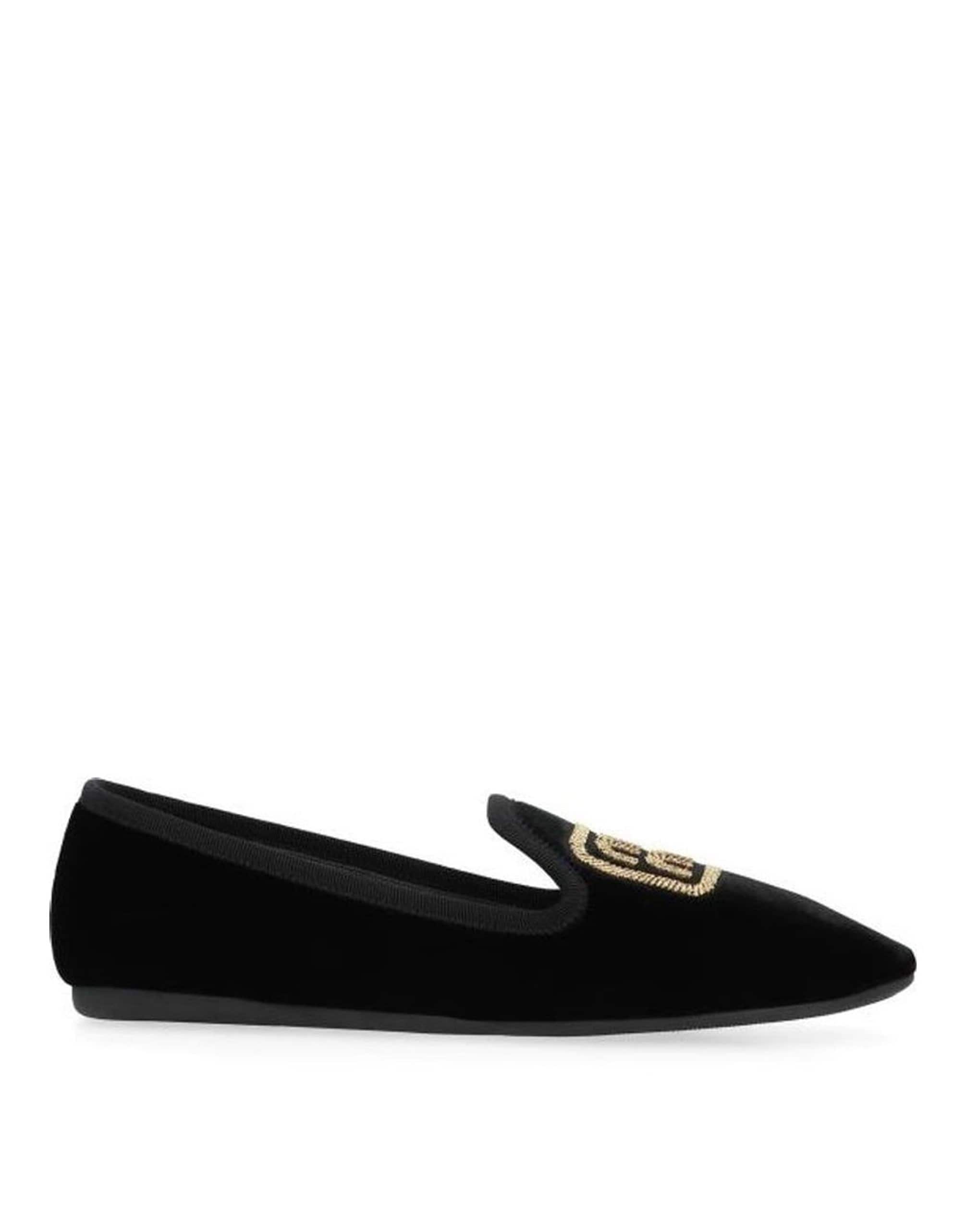 Miu Miu Logo Velvet Flats With Round Toe