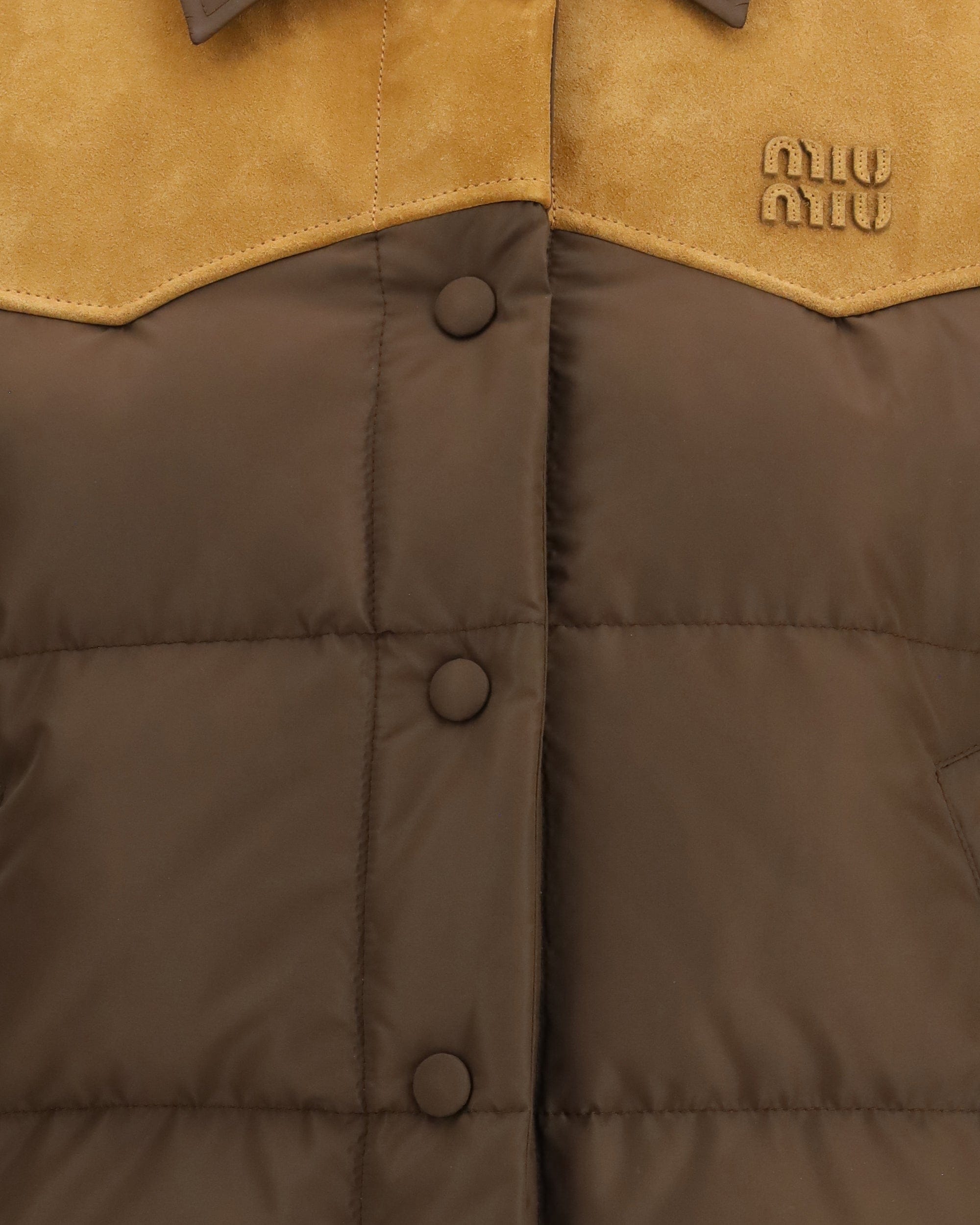 Miu Miu Pongé Tec Leather Down Jacket