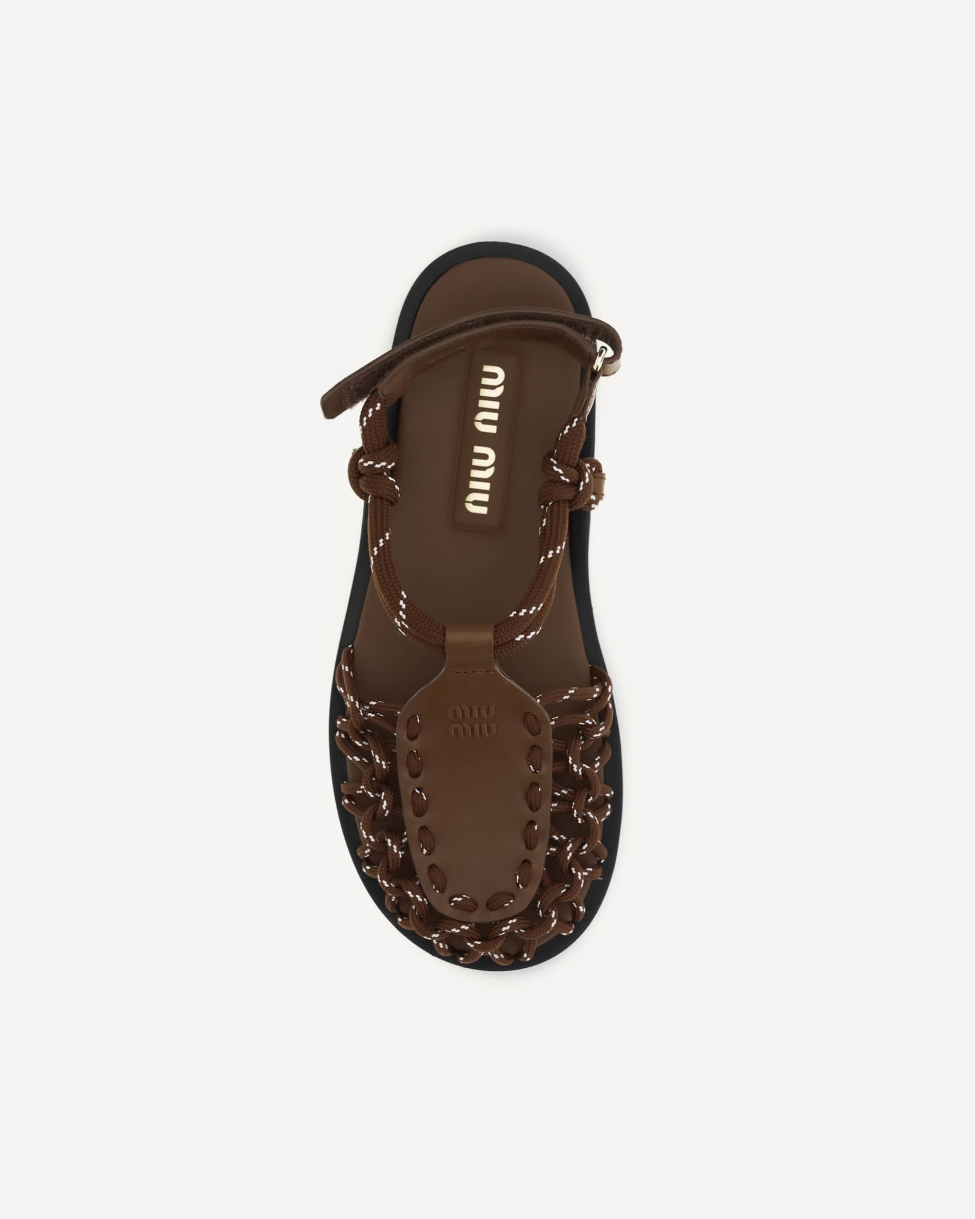 Miu Miu Rope And Leather Ruffle Sandals