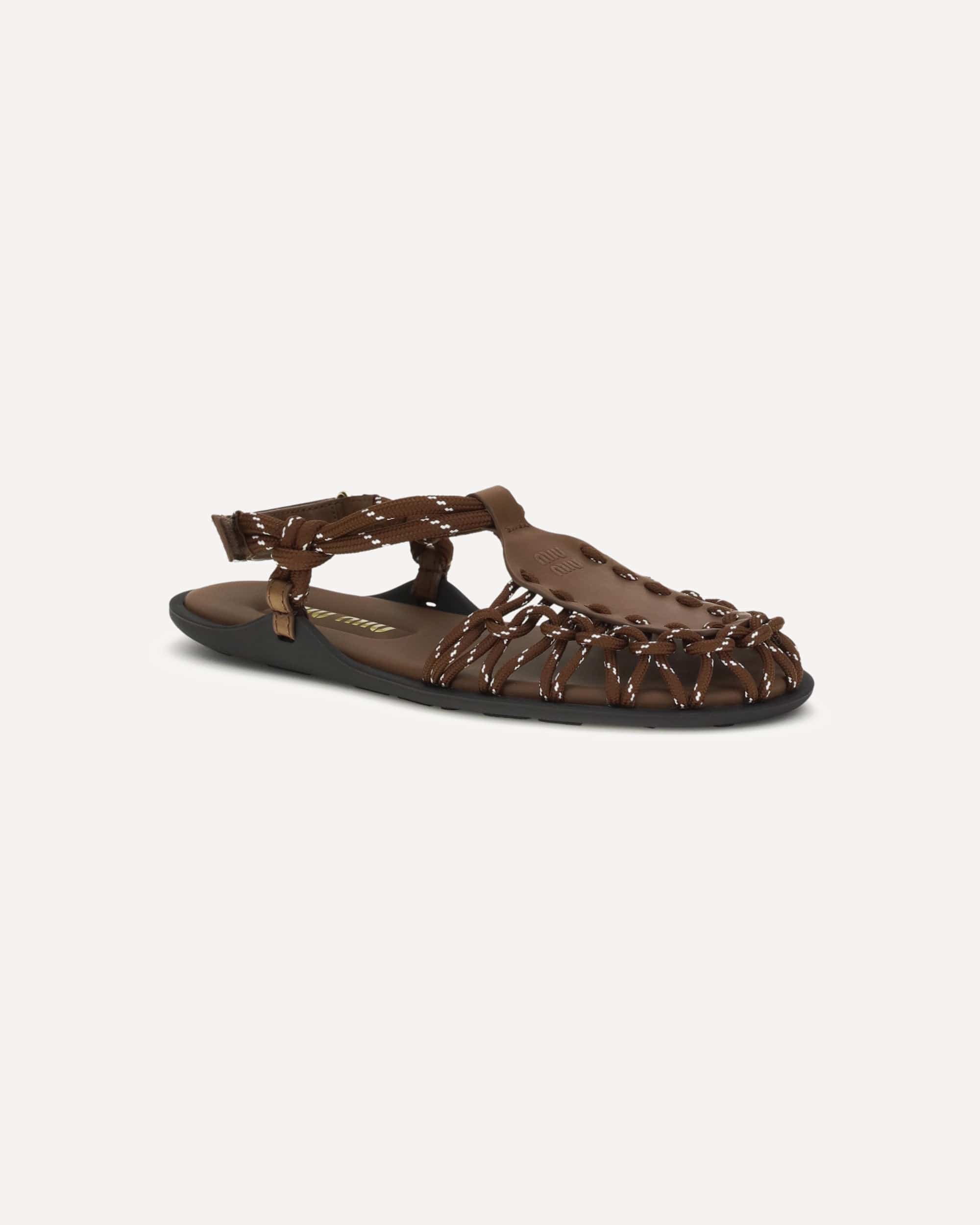 Miu Miu Rope And Leather Ruffle Sandals