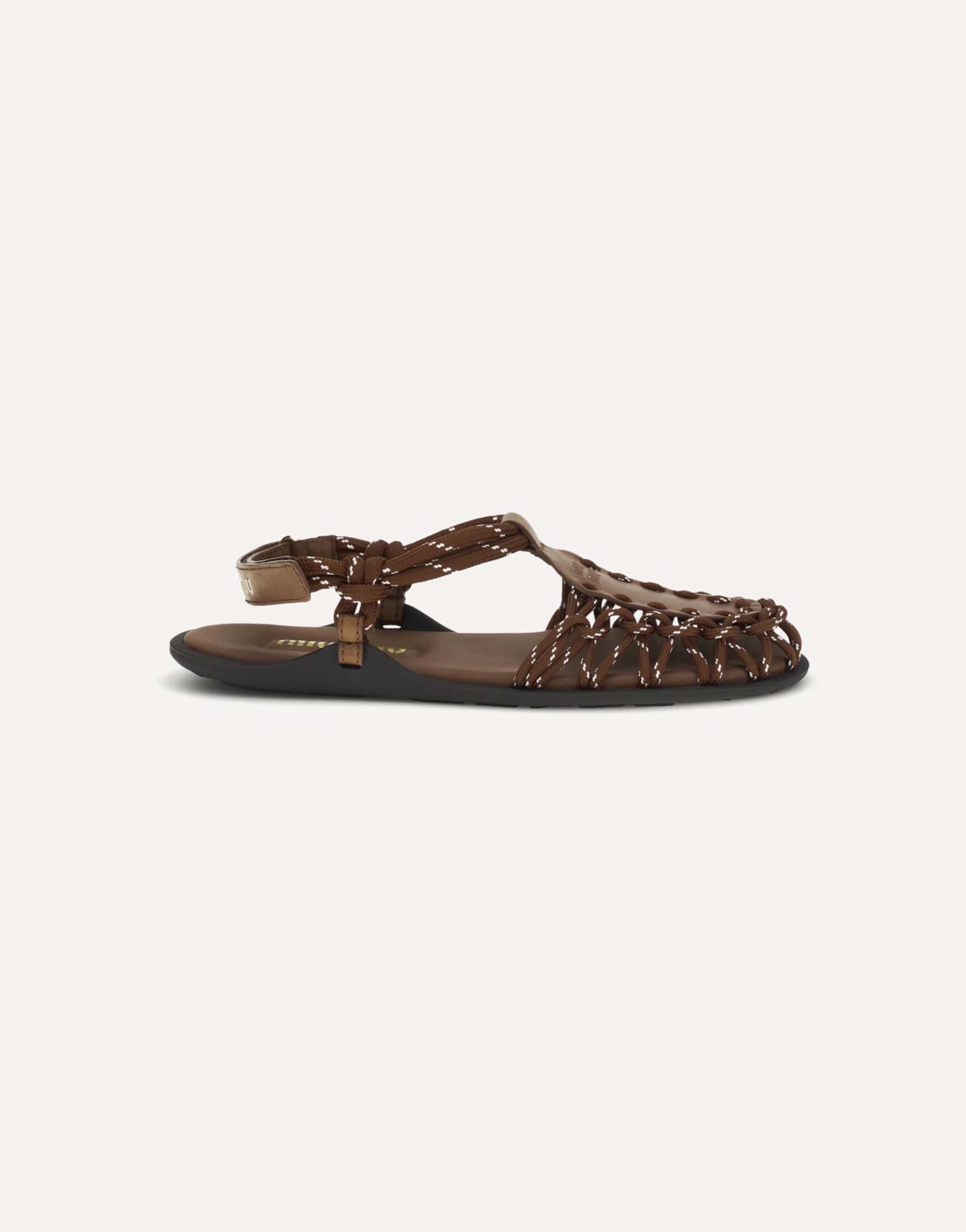 Miu Miu Rope And Leather Ruffle Sandals