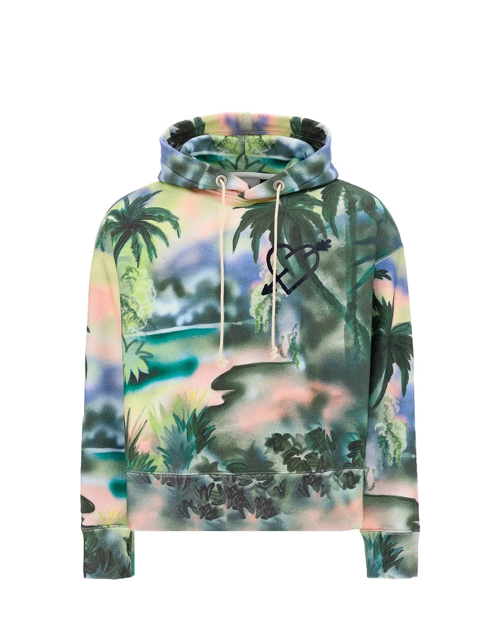 Palm Angels Palm Prints Cotton Hooded Sweatshirt