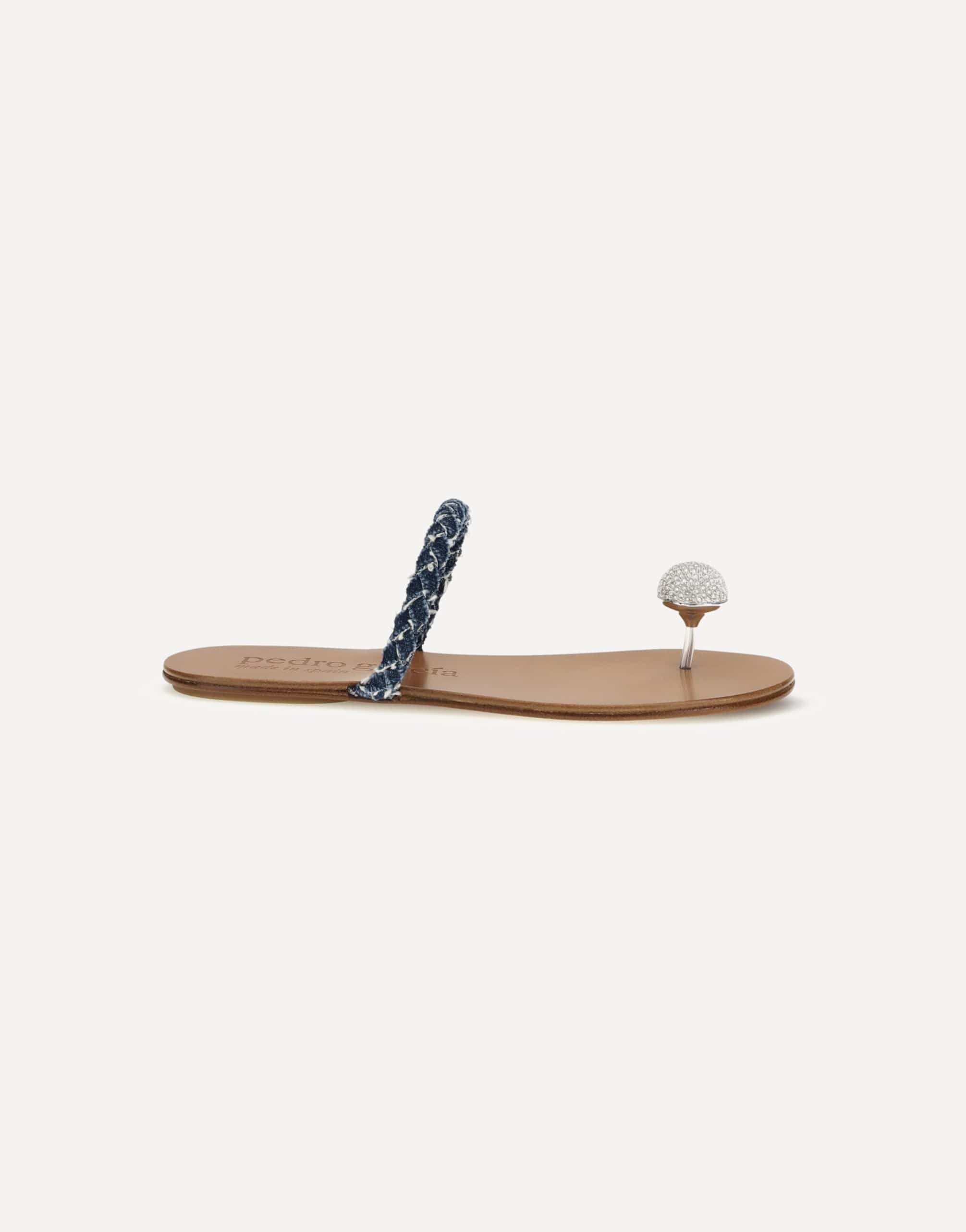 Pedro García Jewel-Embellished Denim Slide Sandals