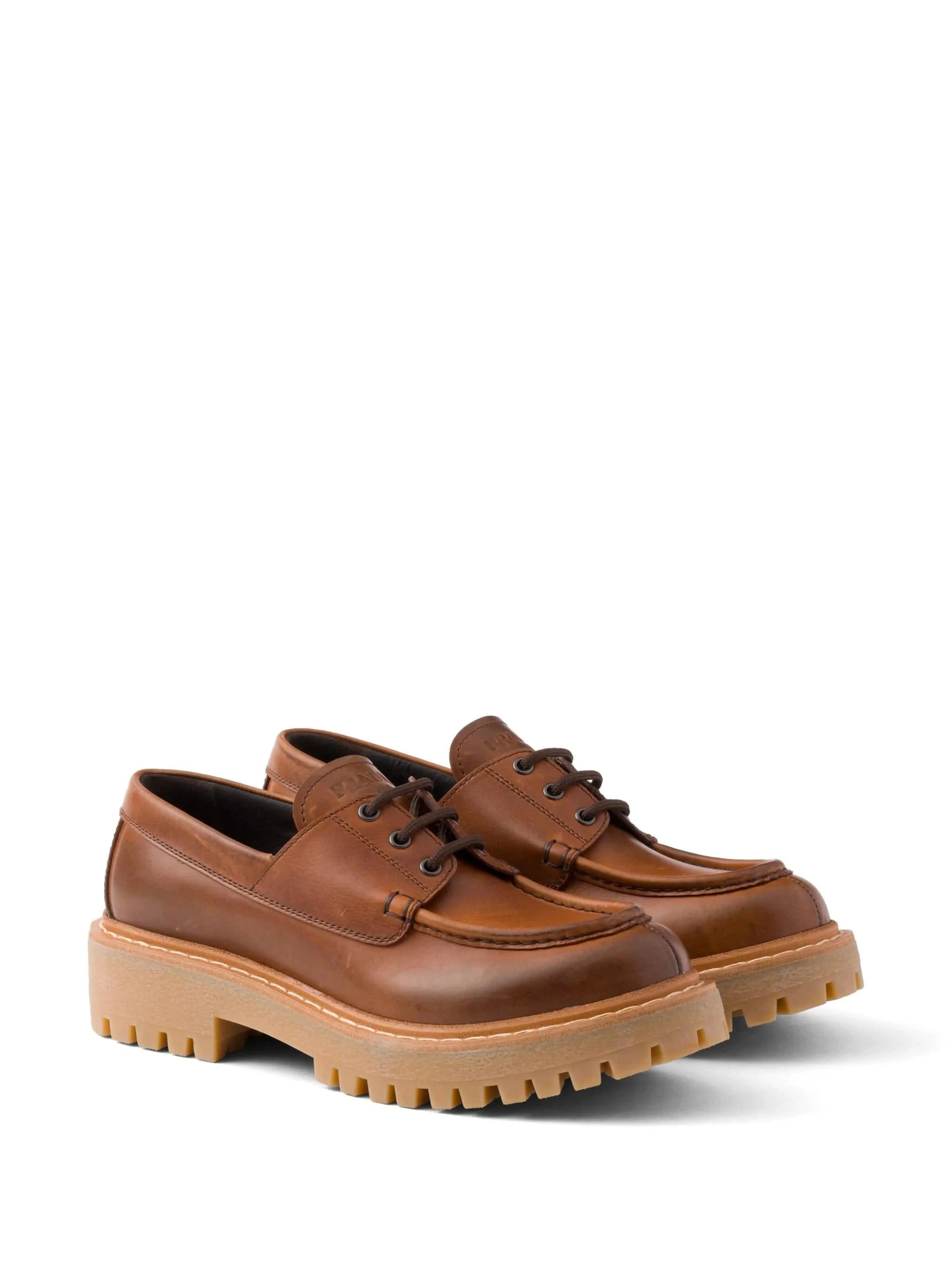 Prada 45mm Lace-Up Leather Loafers