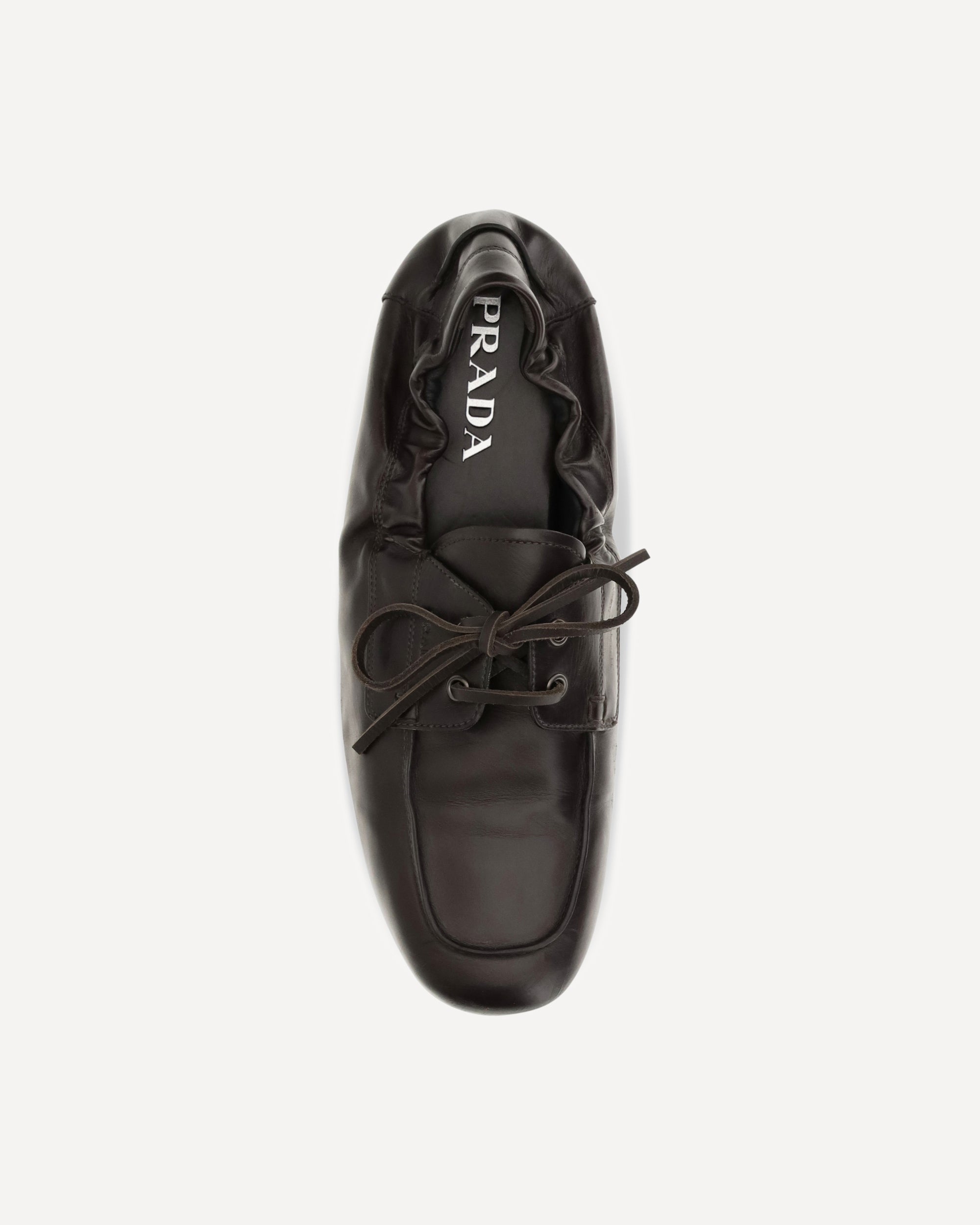 Prada Aged Leather Lace-Up Sneakers