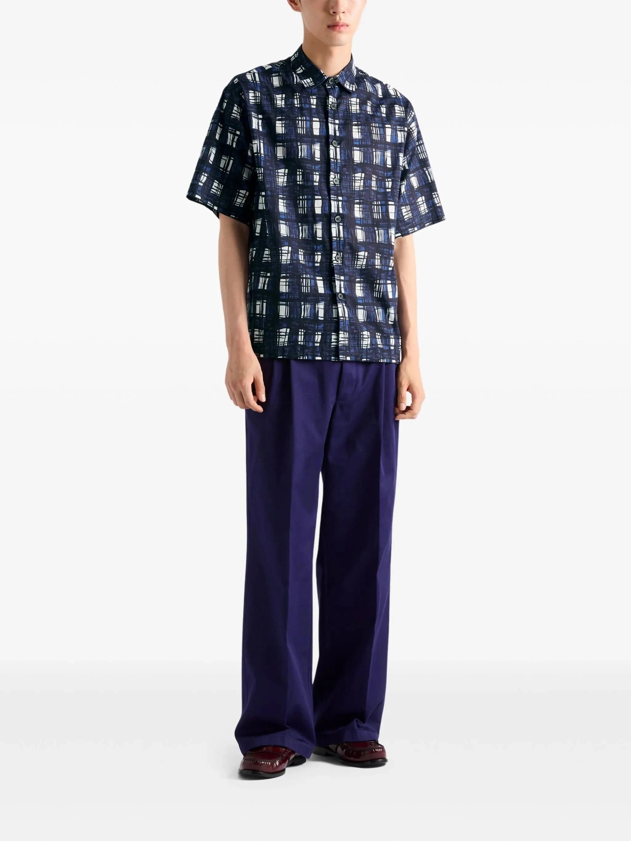 Prada Astral Blue-Striped Bowling Shirt