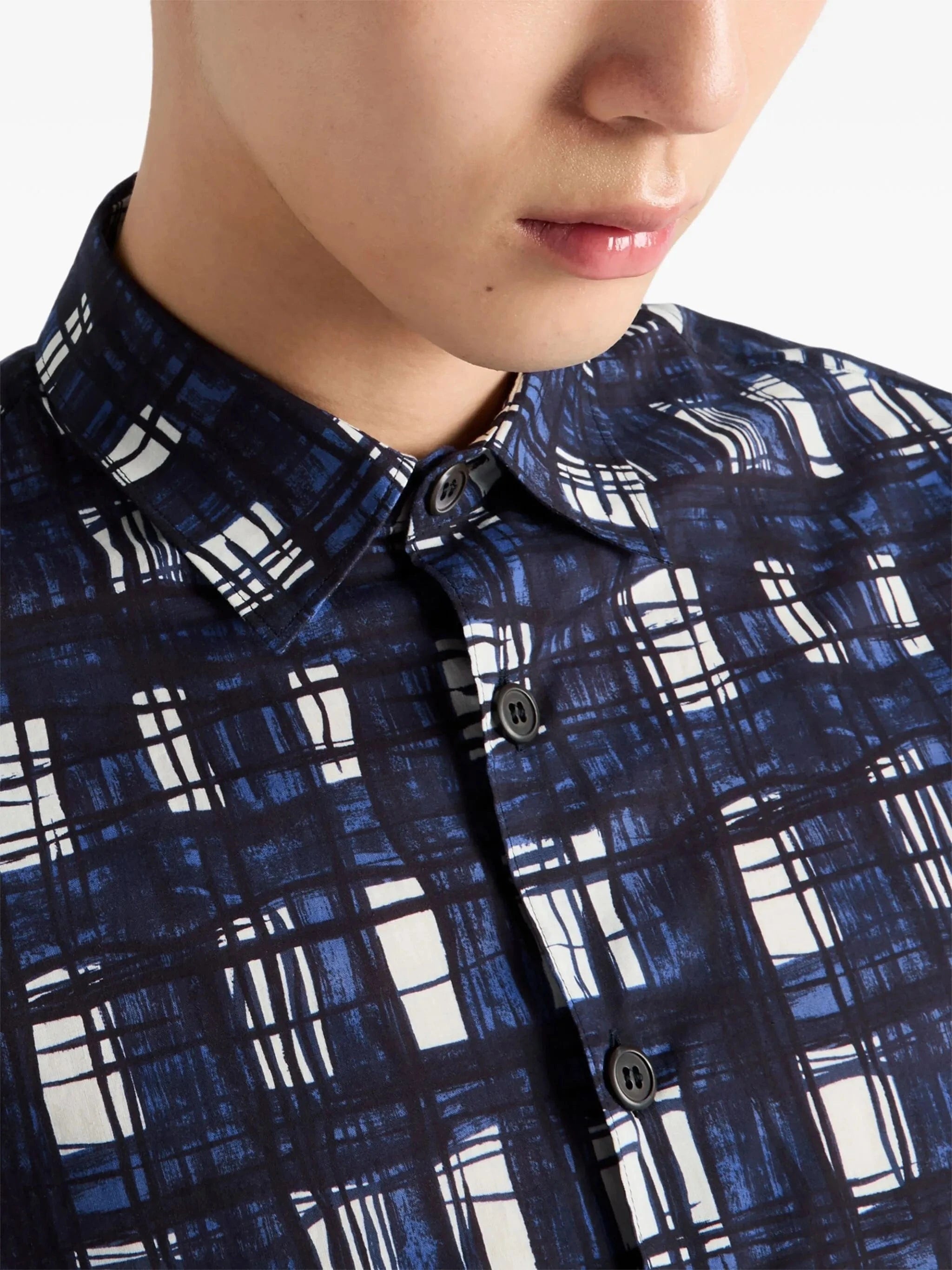 Prada Astral Blue-Striped Bowling Shirt
