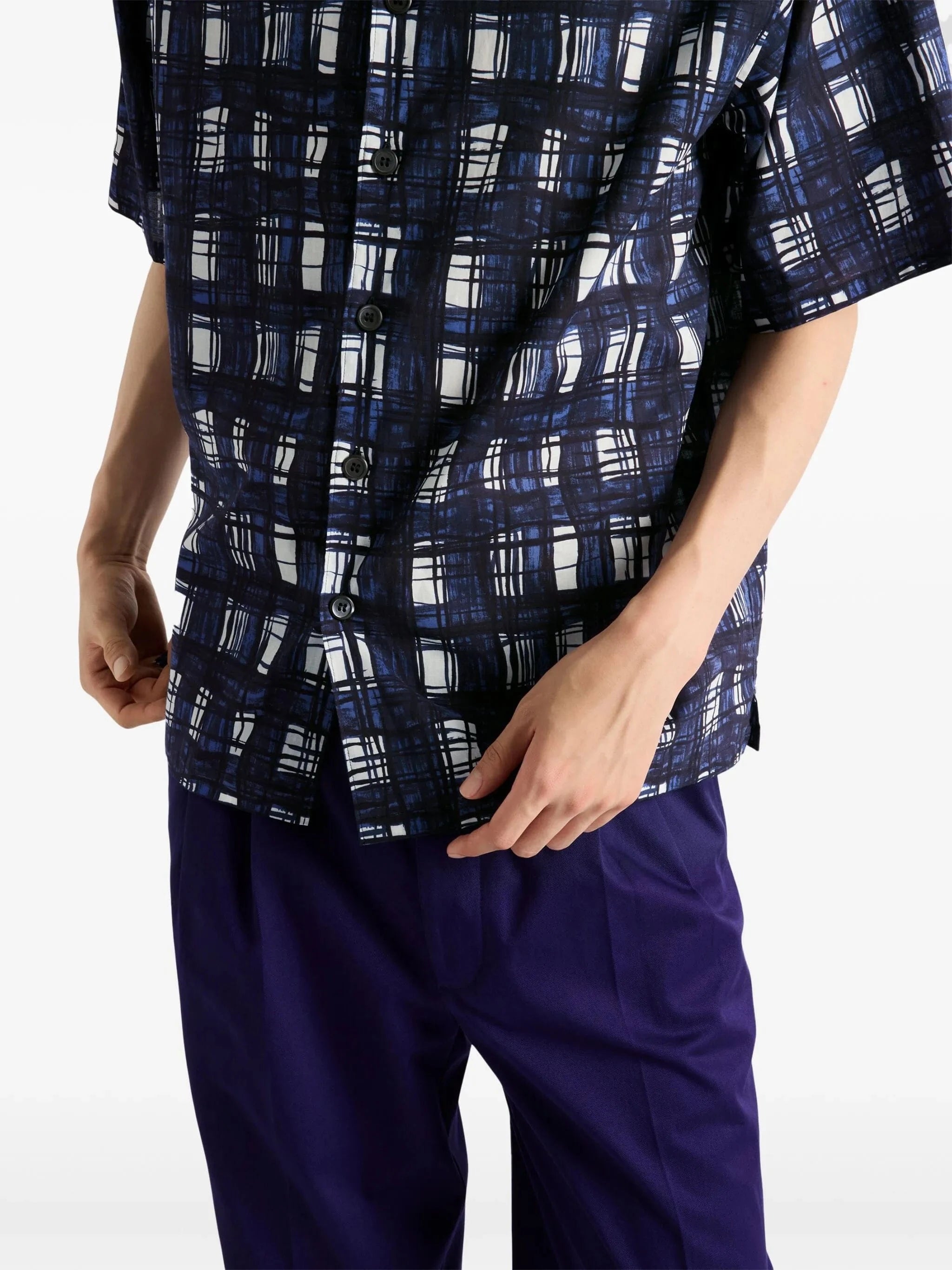 Prada Astral Blue-Striped Bowling Shirt