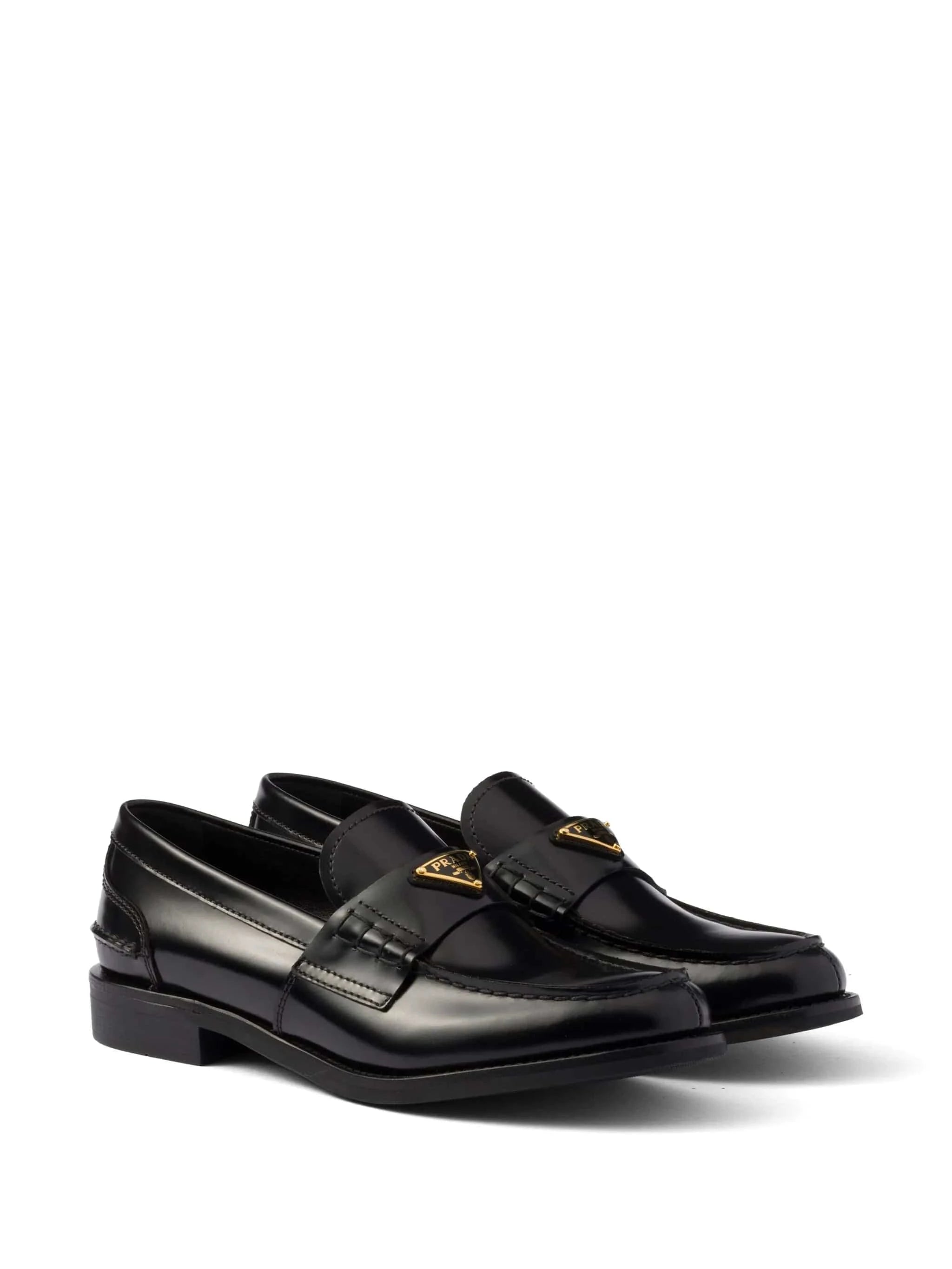 Prada Black Brushed Leather Loafers