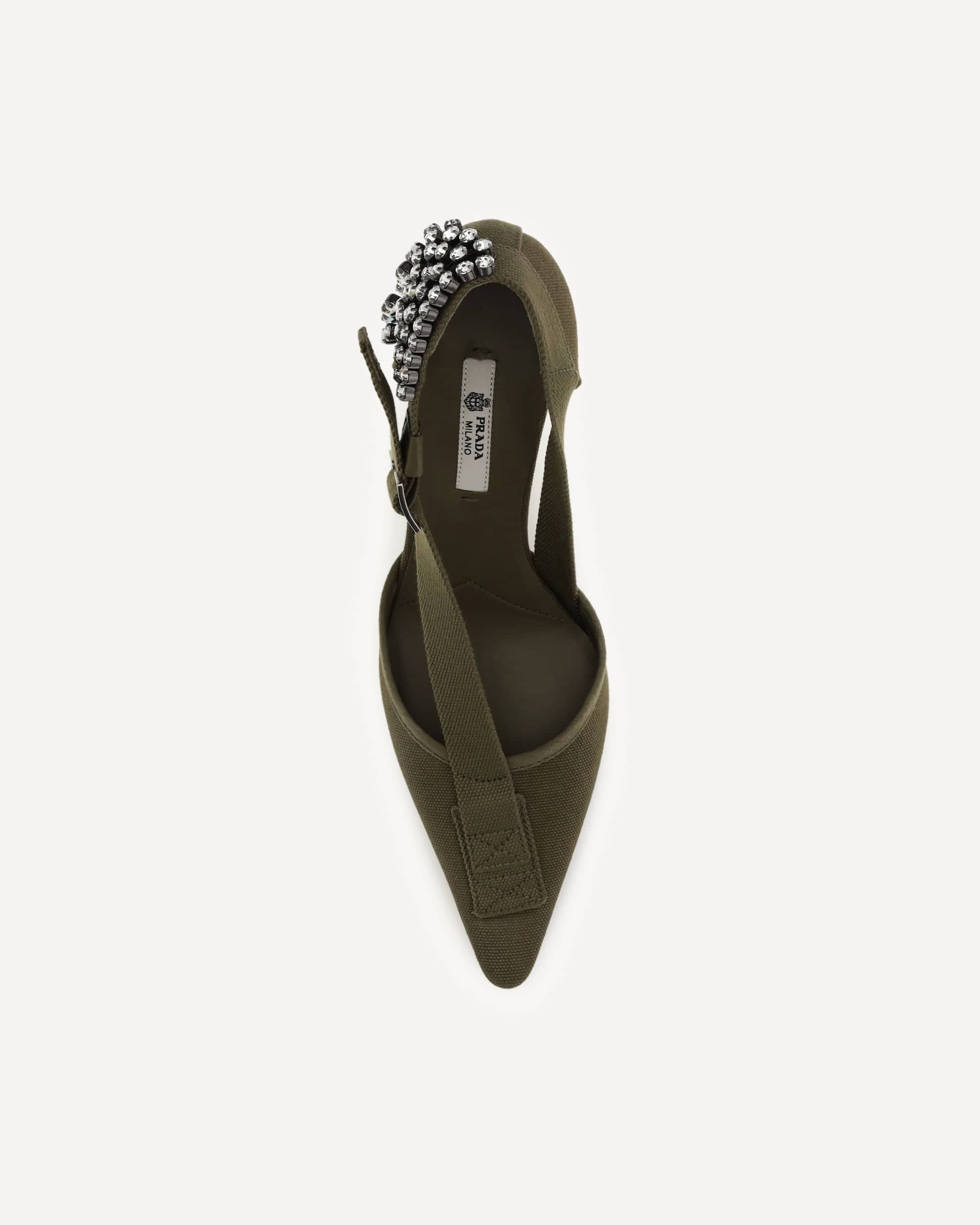 Prada Canvas Pumps With Crystals