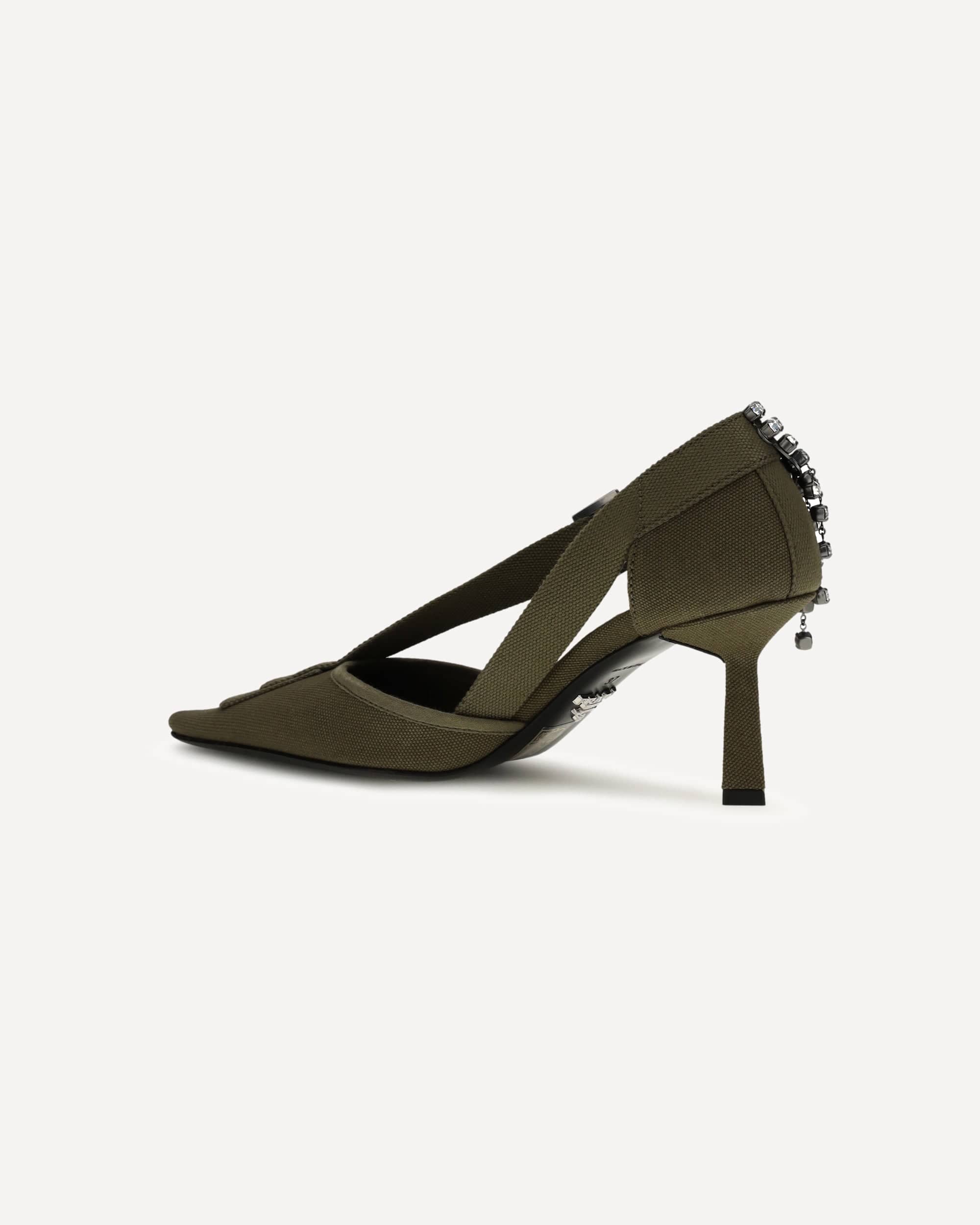 Prada Canvas Pumps With Crystals