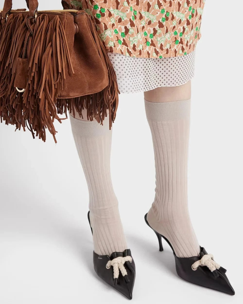 Prada Cord Detail Leather Mules