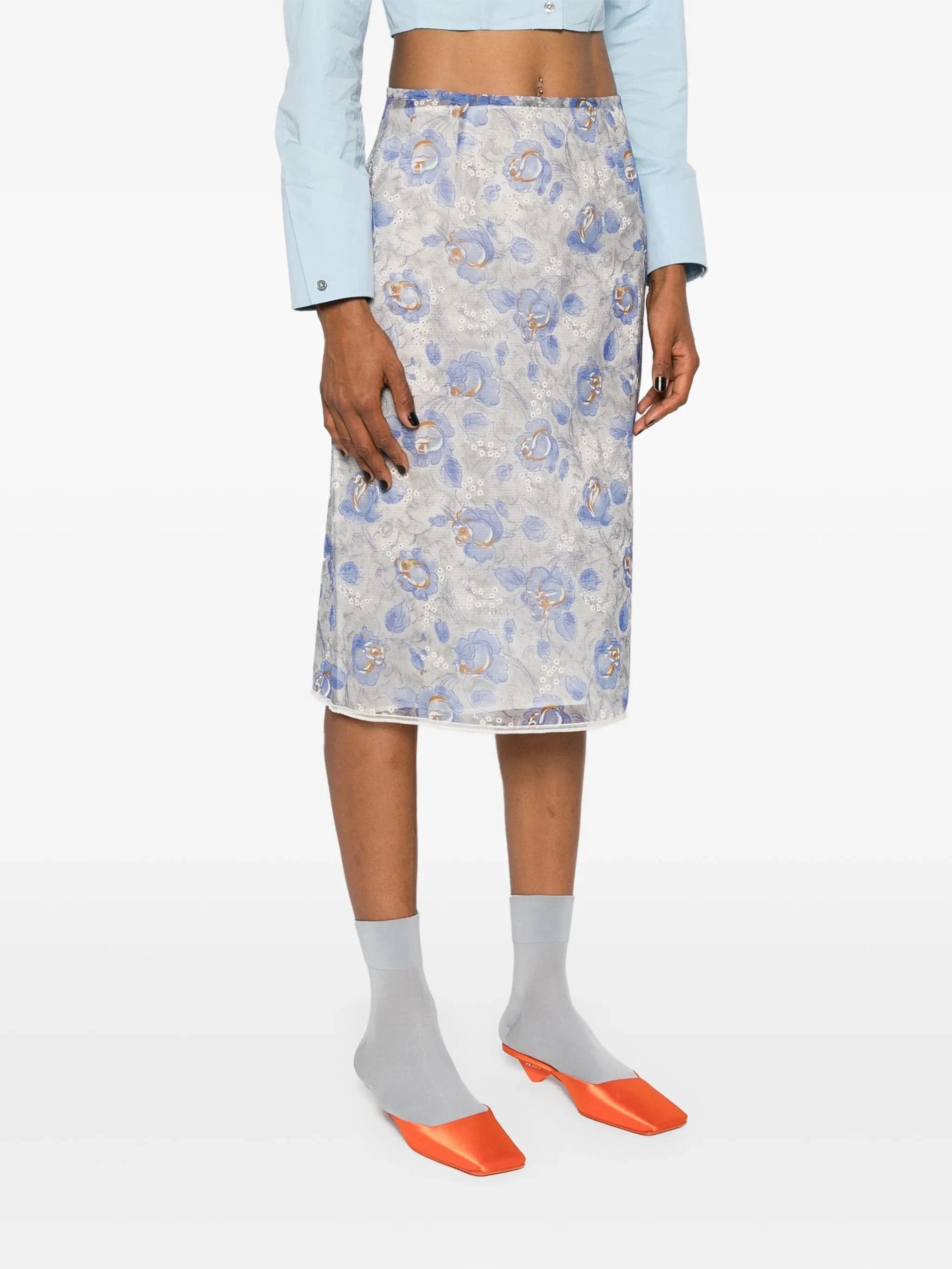 Prada Floral-Print Pencil Skirt