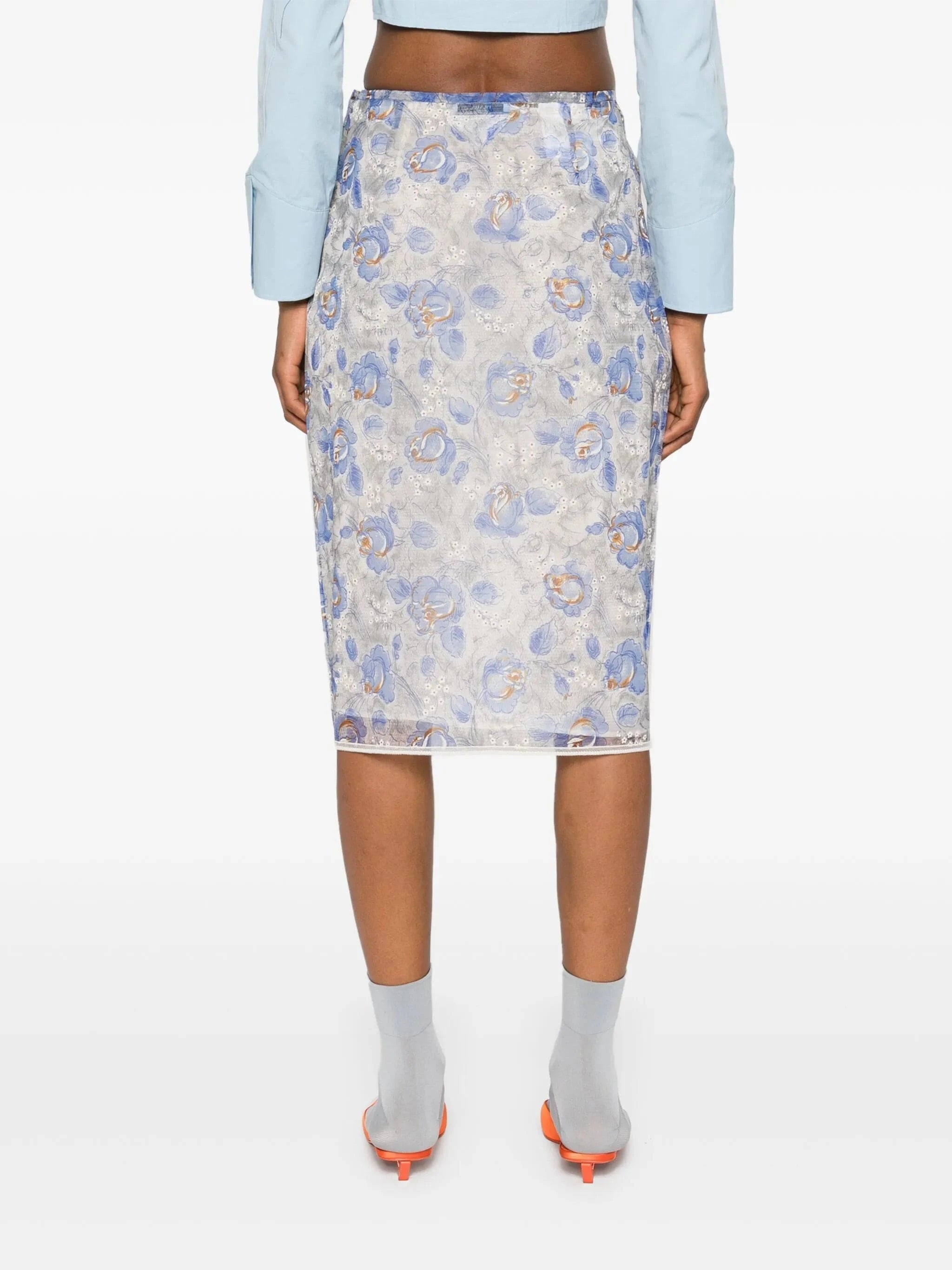 Prada Floral-Print Pencil Skirt