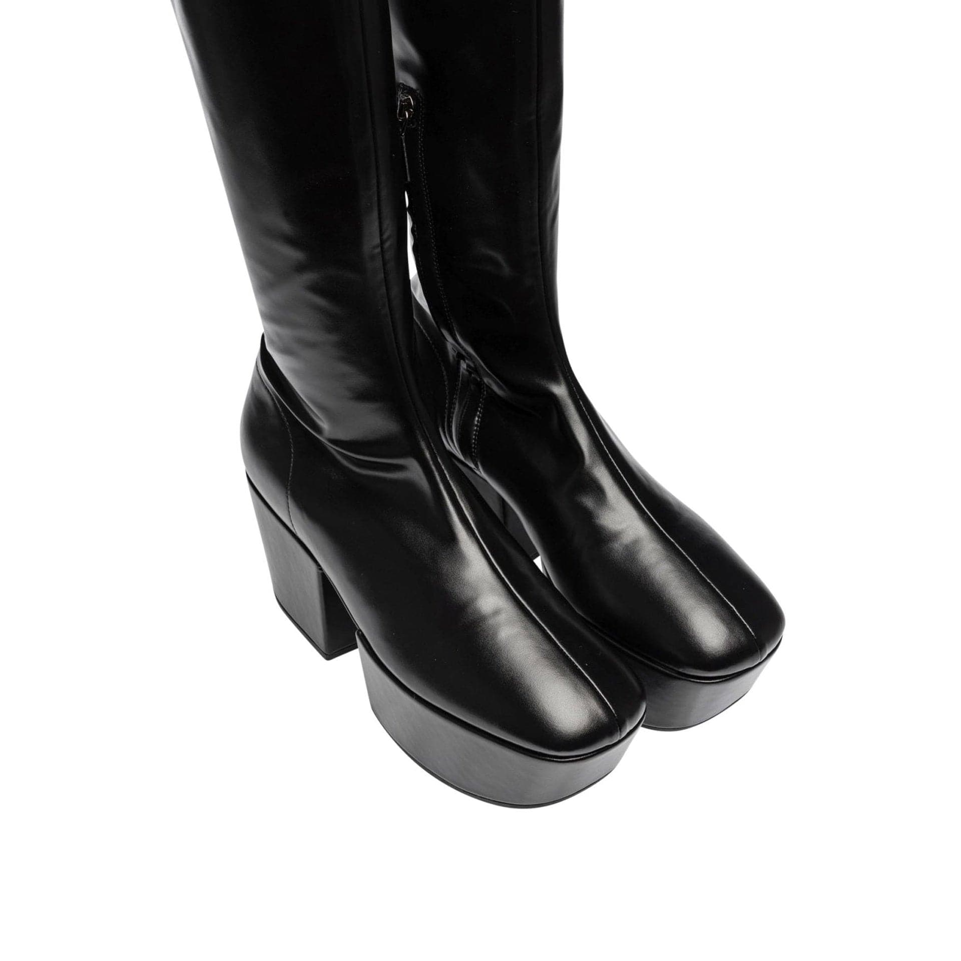 Prada Leather Platform Boots With Side Zip