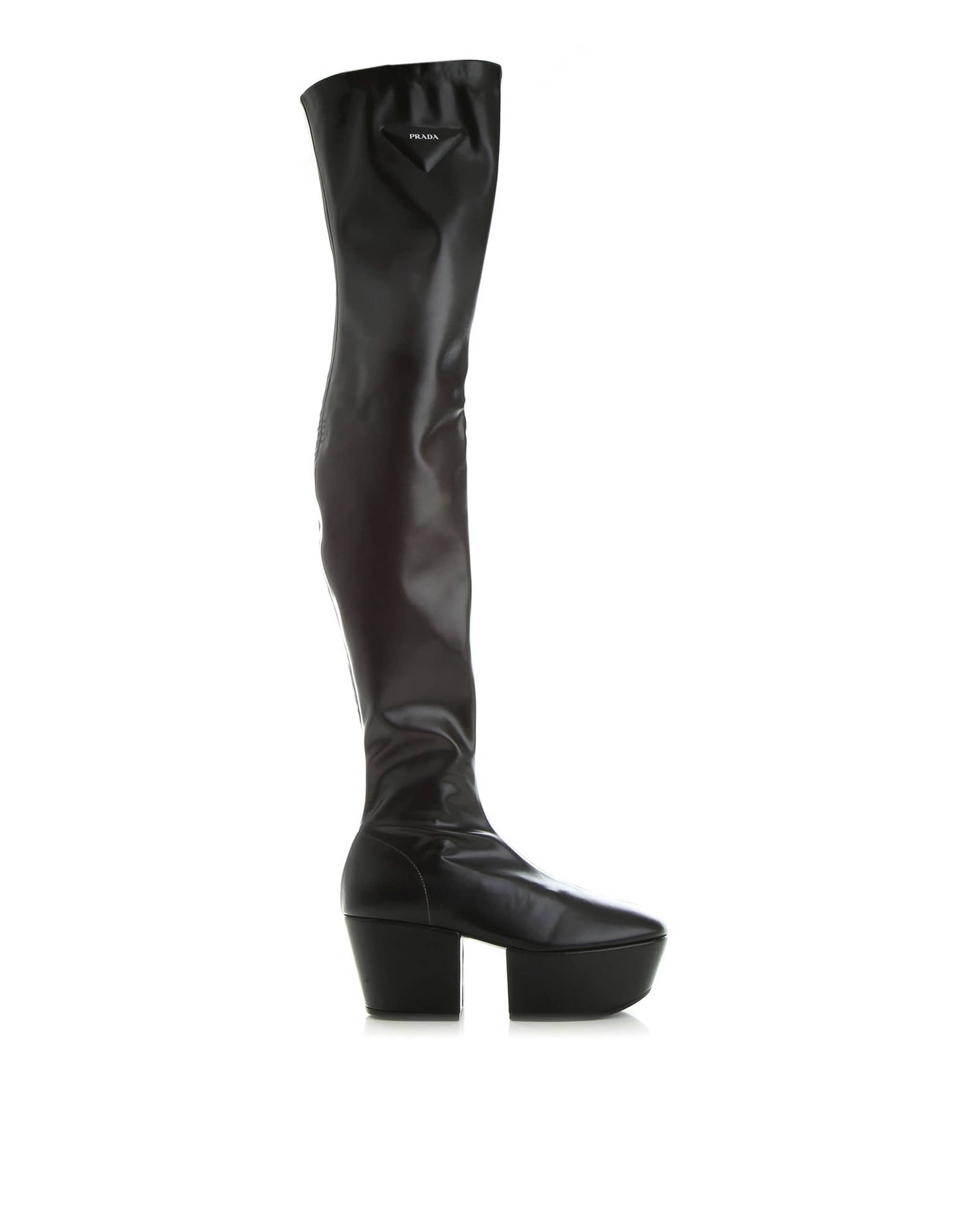 Prada Leather Platform Boots With Side Zip