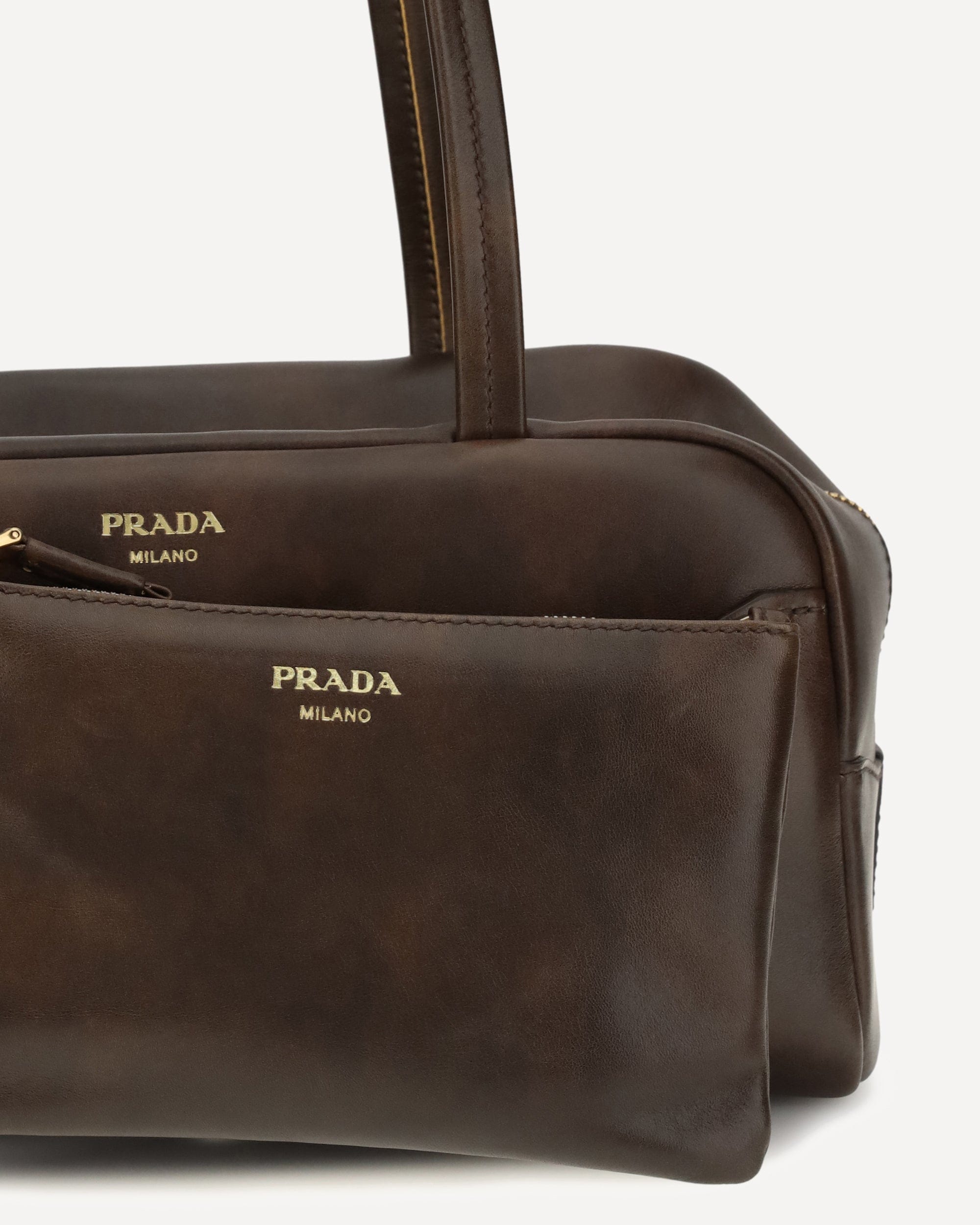 Prada Leather Shoulder Bag With Gold Logo
