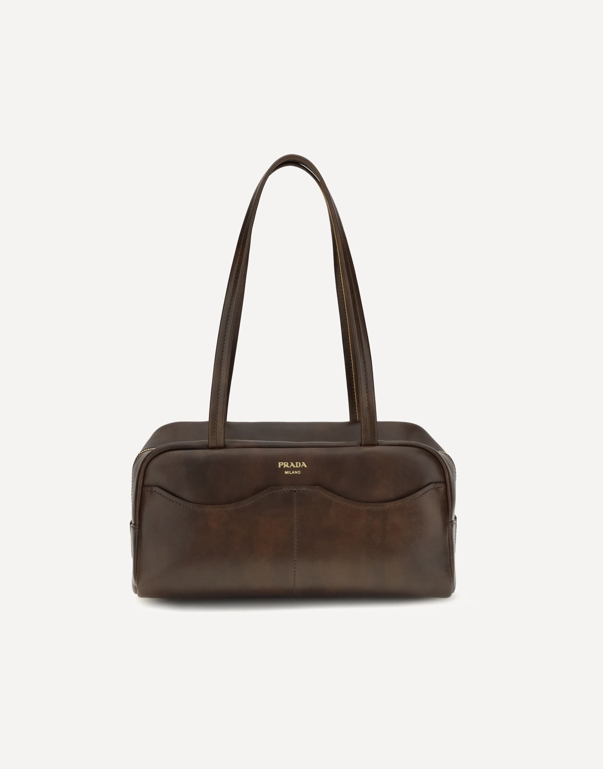 Prada Leather Shoulder Bag With Gold Logo