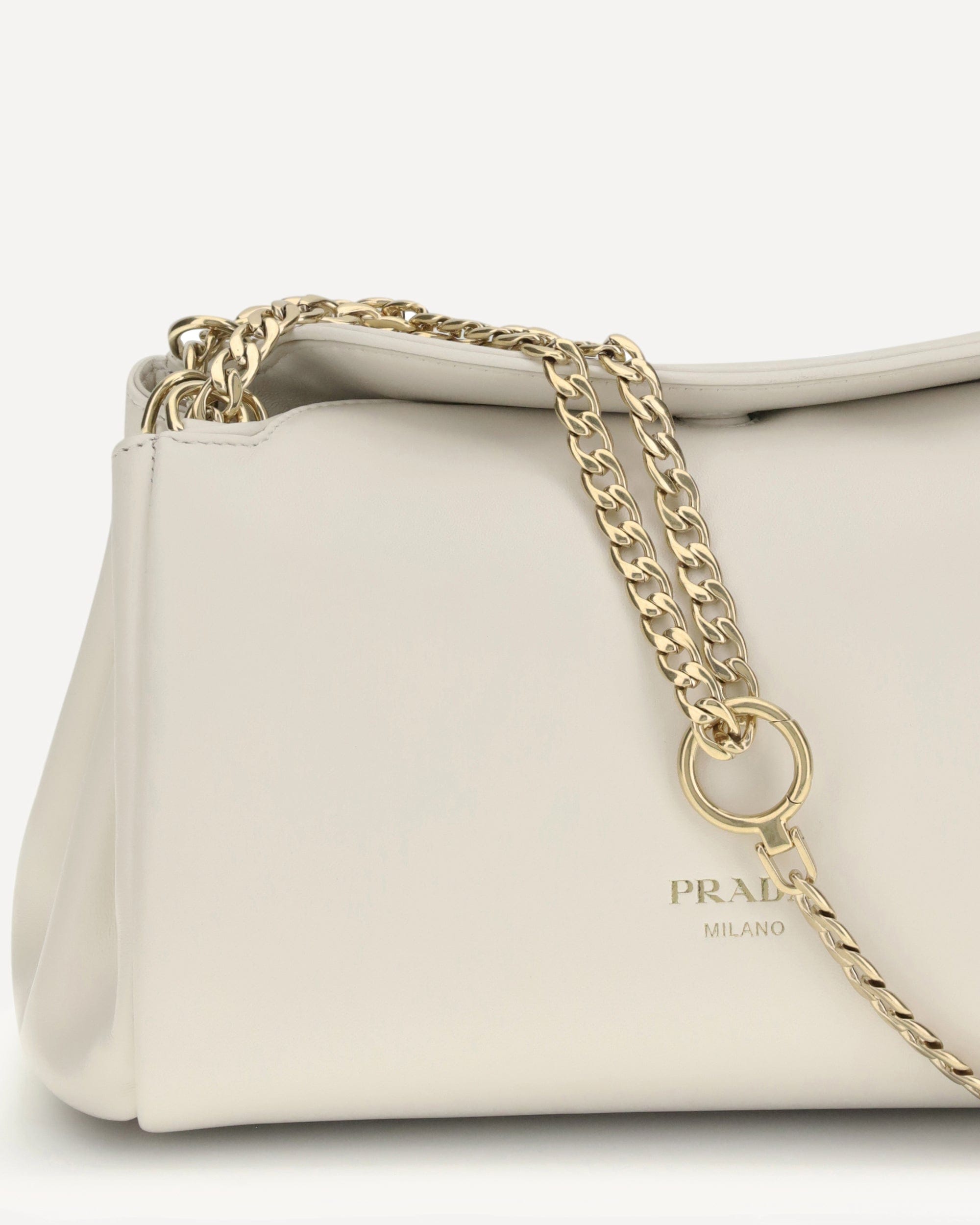 Prada Leather Shoulder Bag With Golden Logo