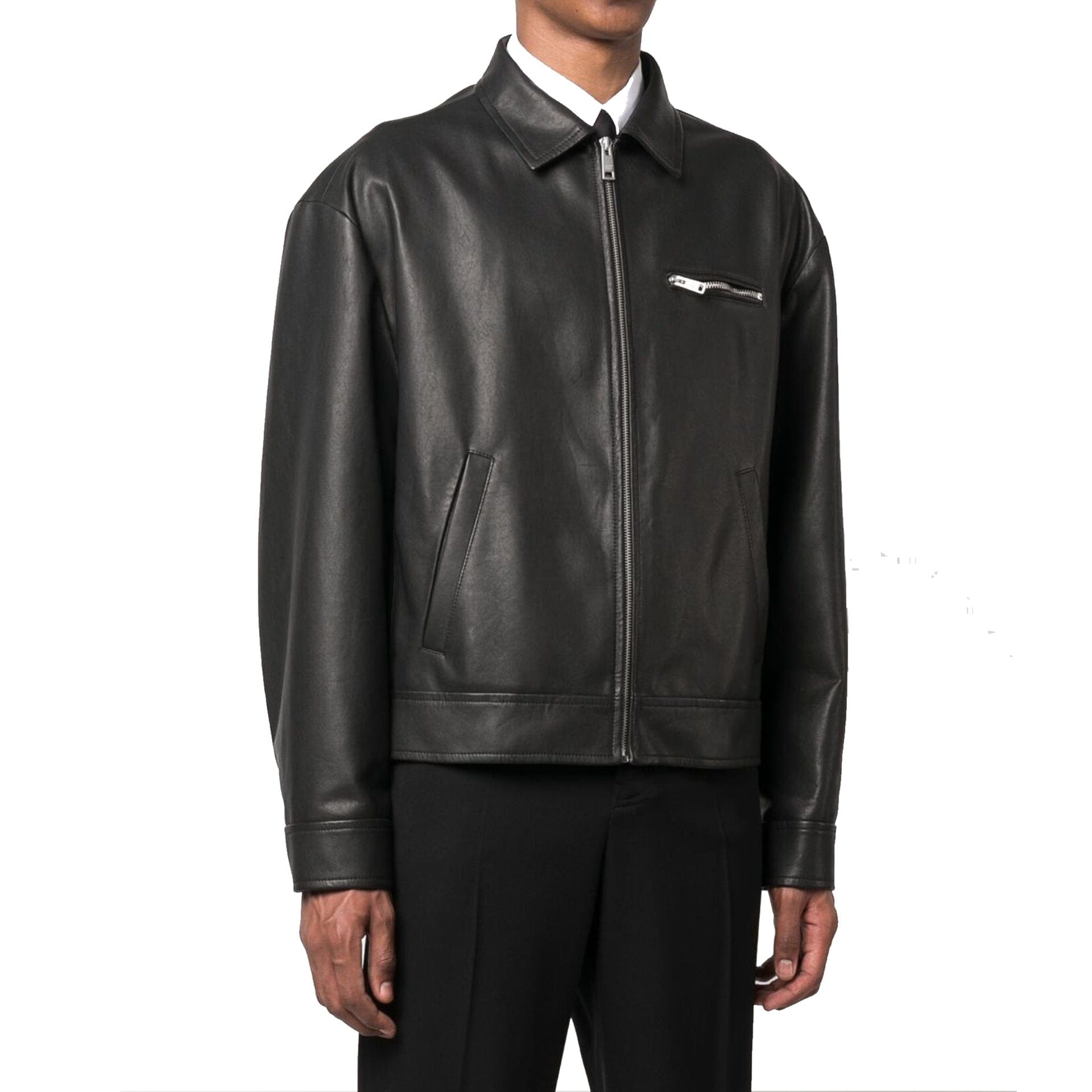 Prada Leather Zip-Up Jacket With Pockets - alternate view