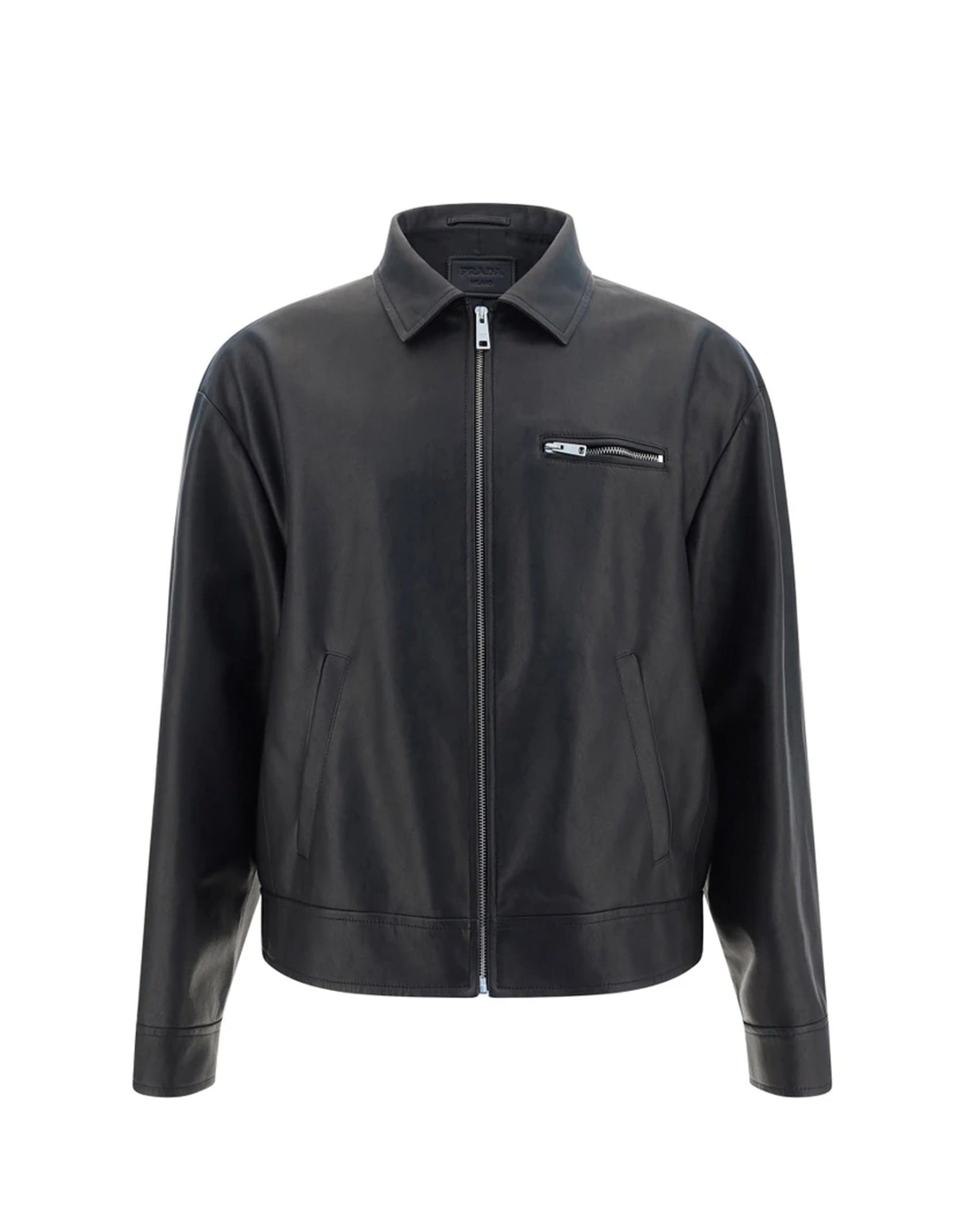 Prada Leather Zip-Up Jacket With Pockets