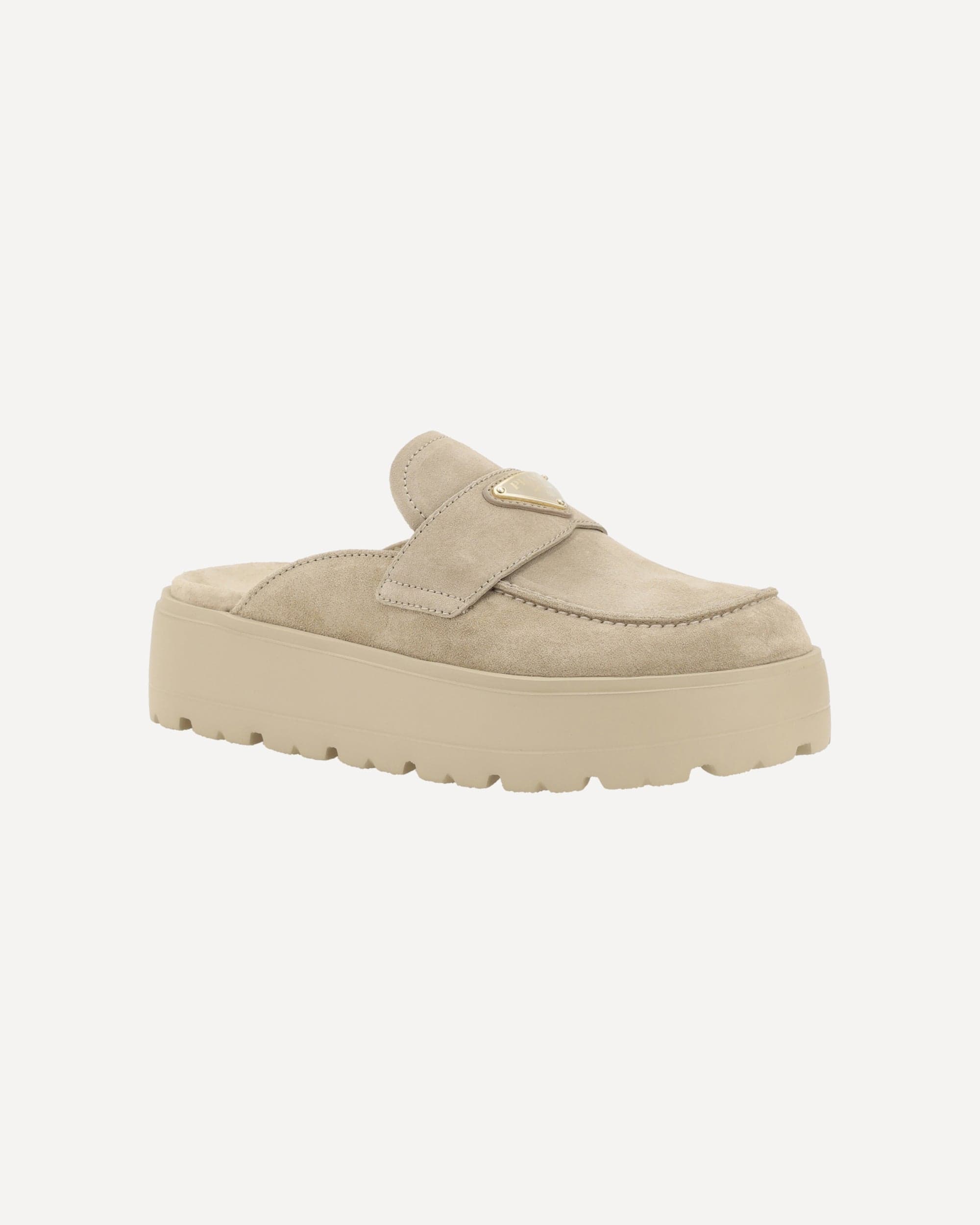 Prada Suede Mules With Triangular Plaque - alternate view