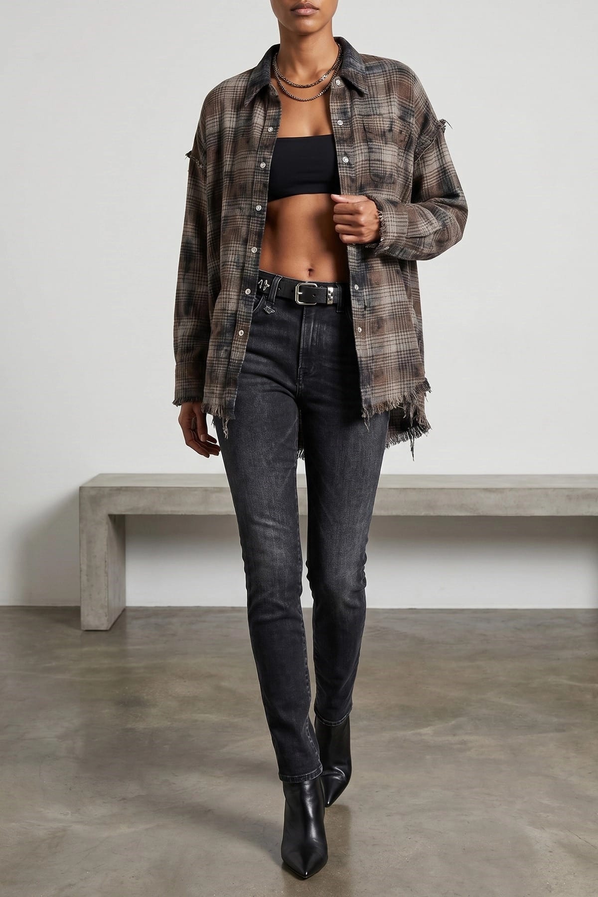 R13 Check Print Fringed Shirt - alternate view