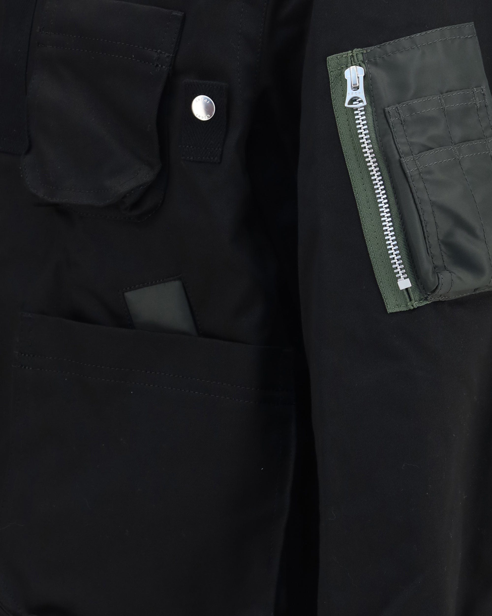 Sacai Cotton Bomber Jacket With Leather Details