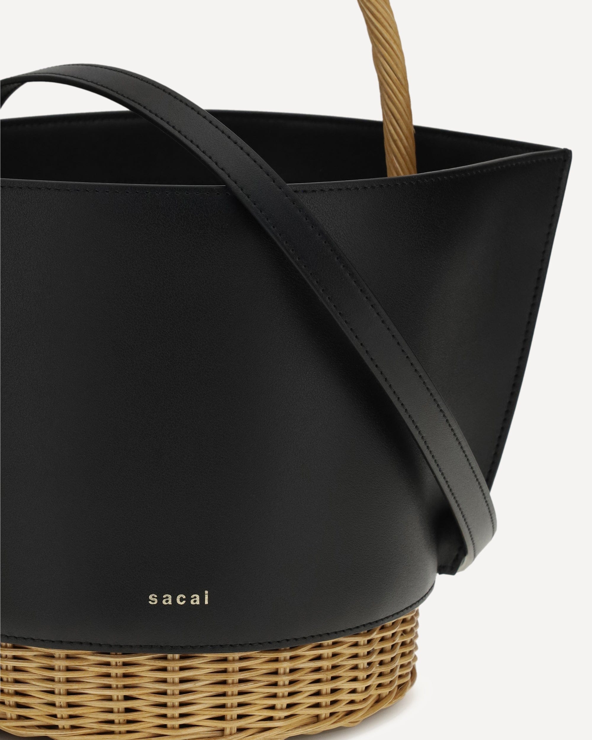 Sacai Leather And Rattan Tote Bag