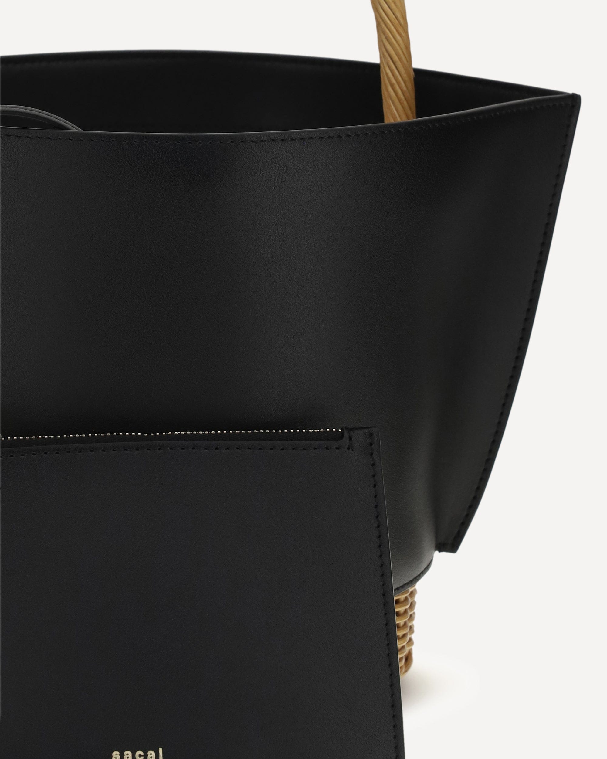Sacai Leather And Rattan Tote Bag
