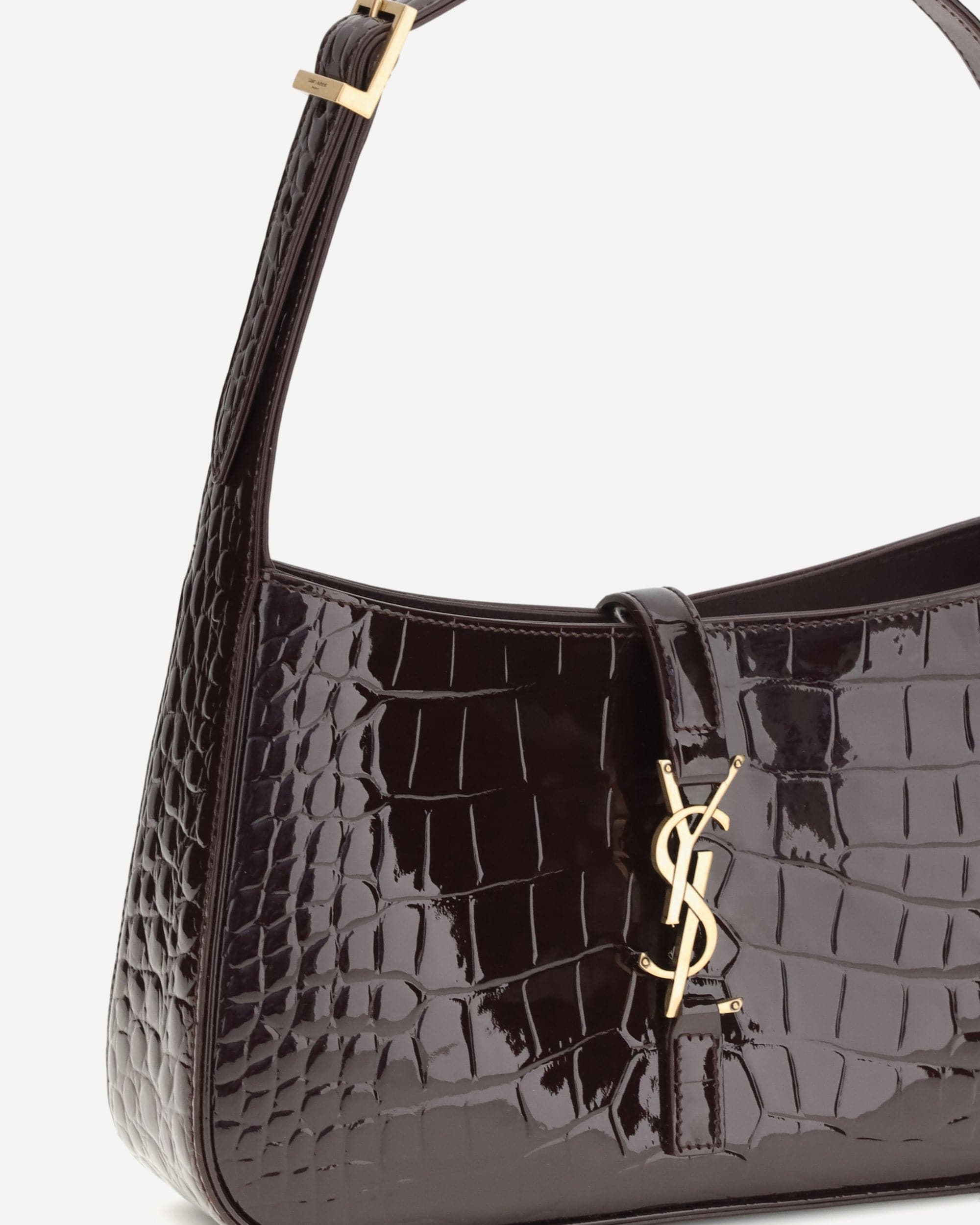 Saint Laurent 5 à 7 Shoulder Bag Crocodile-Embossed Patent Leather