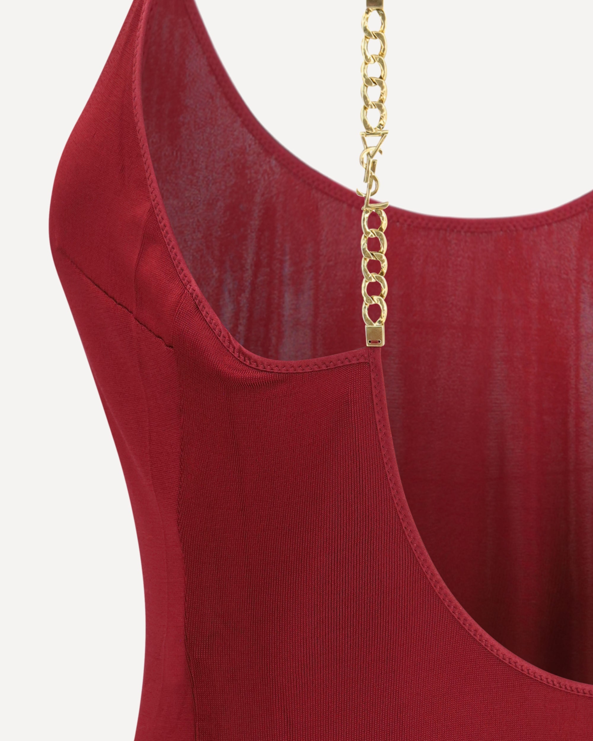 Saint Laurent Backless Knit Dress With Cassandre Chain