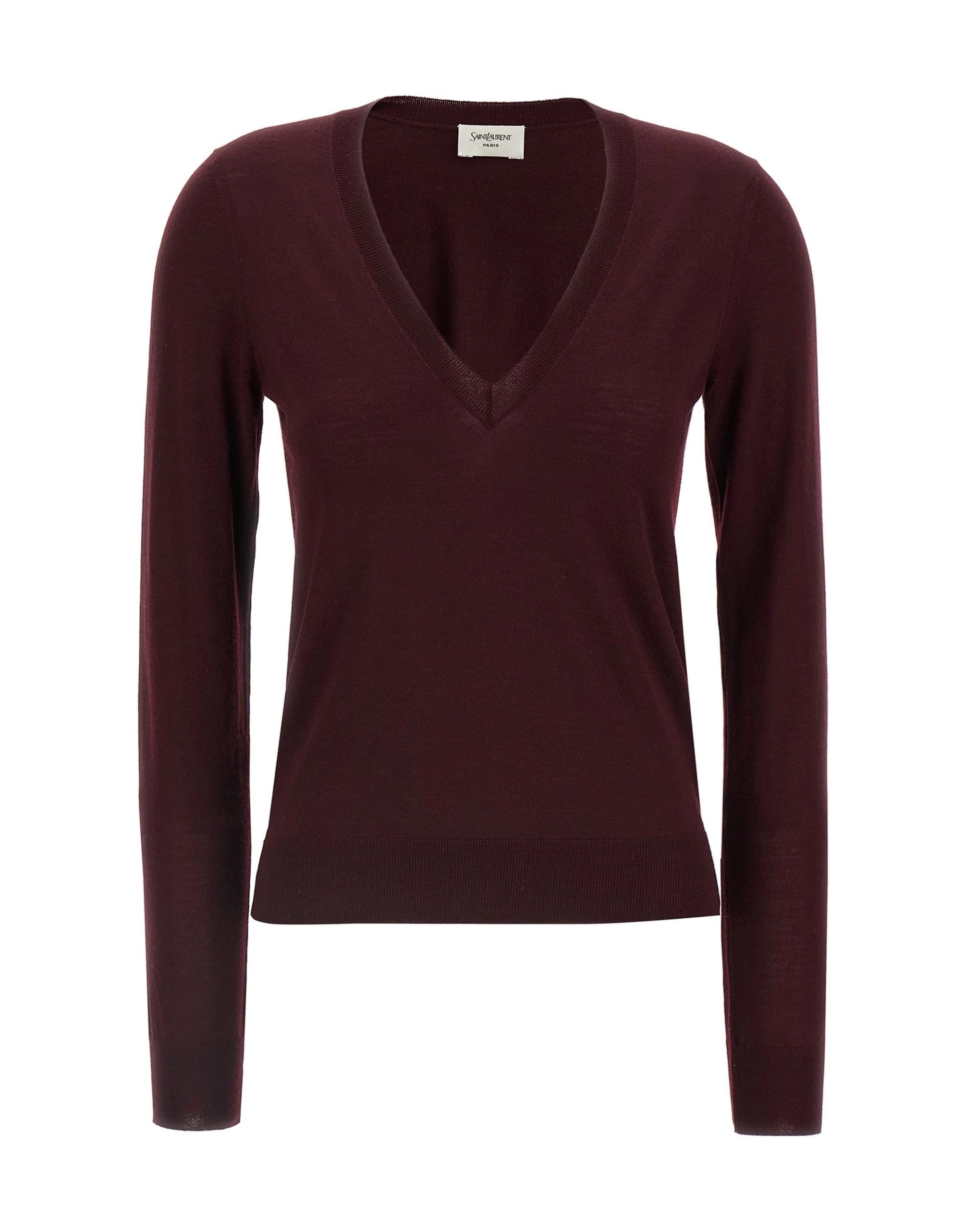 Saint Laurent Saint Laurent Bordeaux Virgin Wool V-Neck Sweater