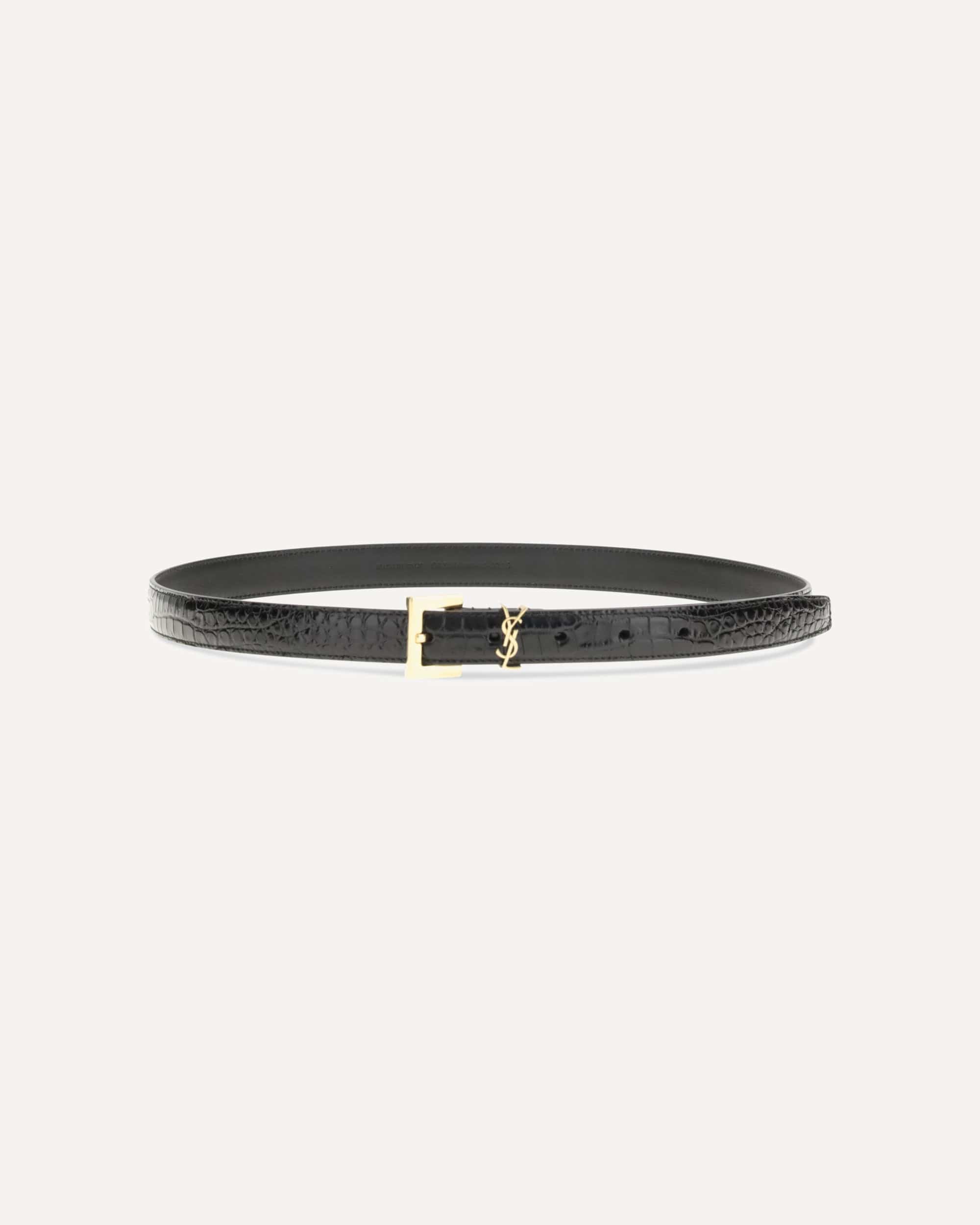 Saint Laurent Crocodile-Effect Cassandre Belt
