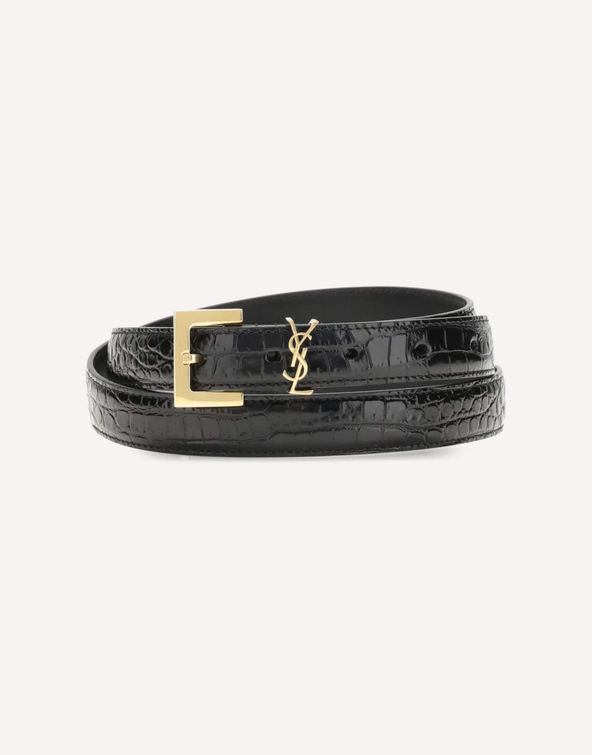 Saint Laurent Crocodile-Effect Cassandre Belt