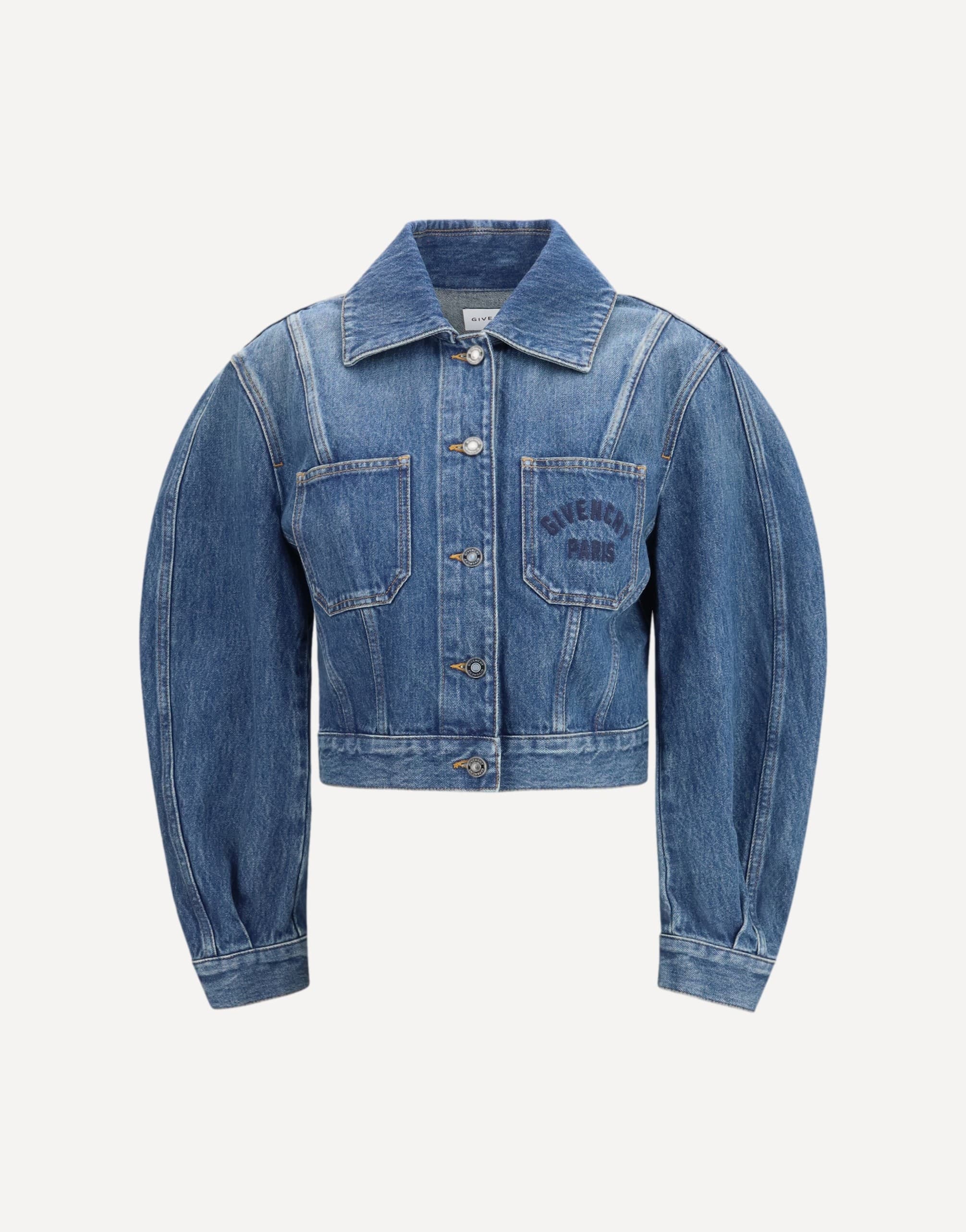 Saint Laurent Denim Crop Jacket With Logo Embroidery